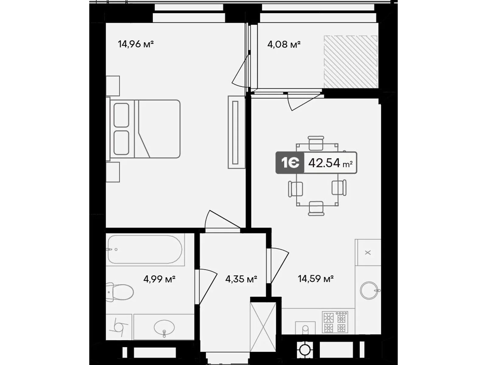 Продається 1-кімнатна квартира 42.54 кв. м у Черкасах, цена: 39562 $ - фото 1