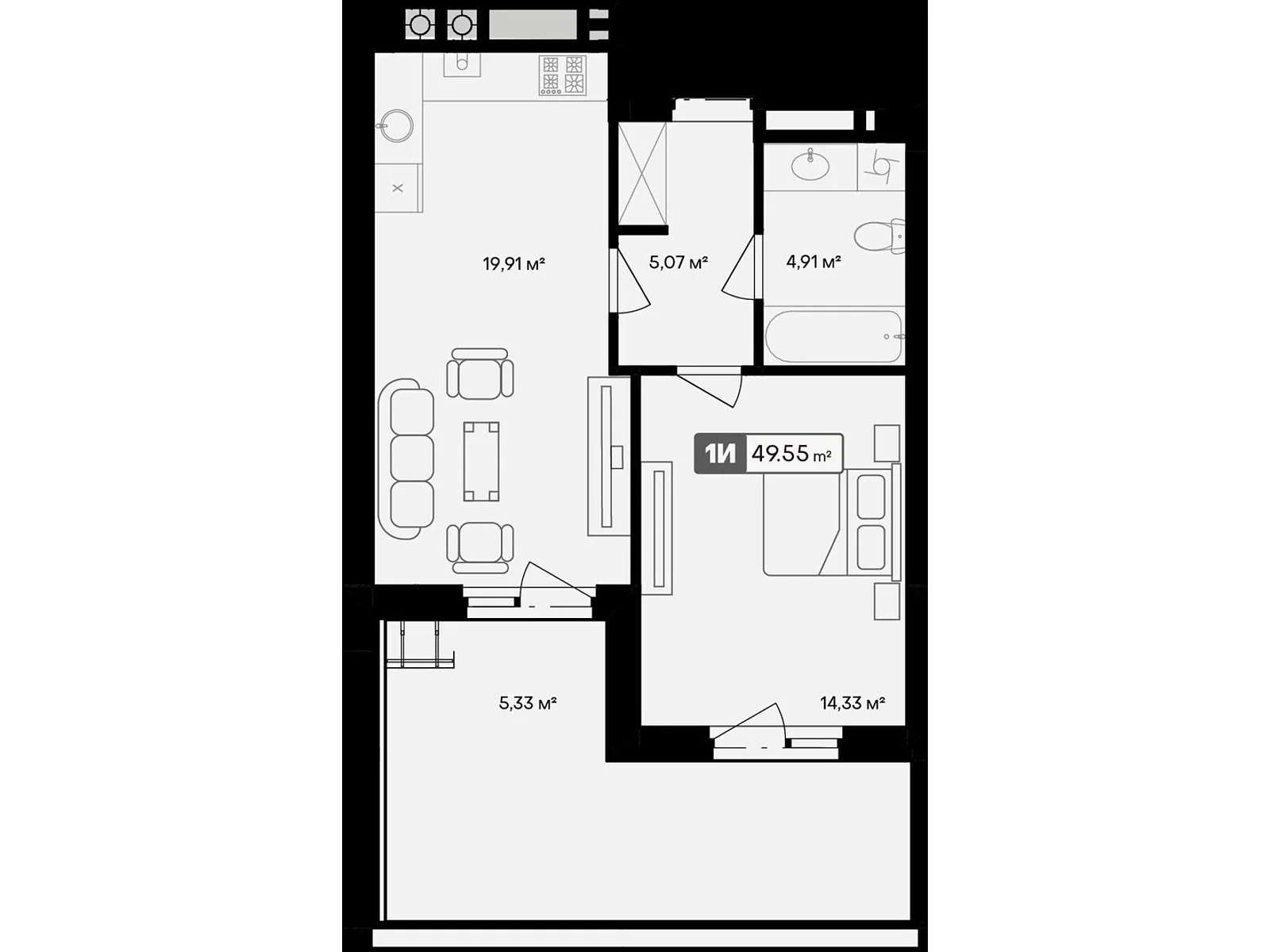 Продается 1-комнатная квартира 49.55 кв. м в Черкассах, ул. Героев Днепра - фото 1