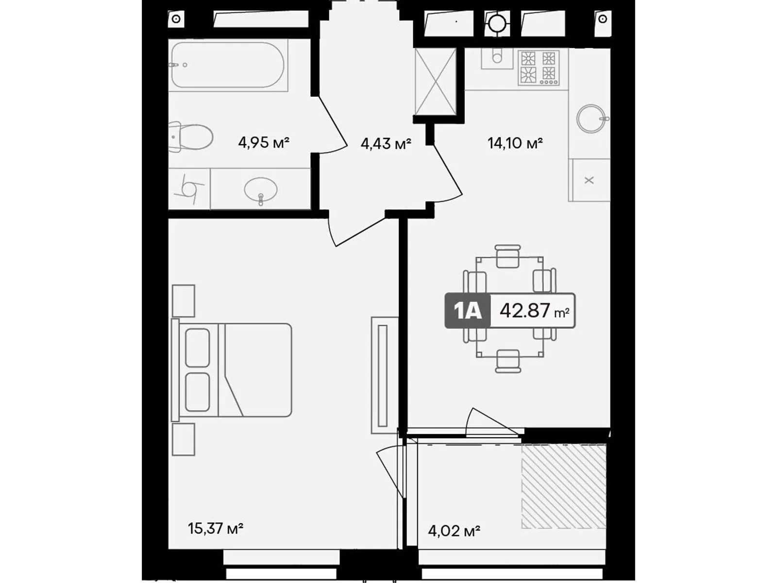 Продається 1-кімнатна квартира 42.87 кв. м у Черкасах, цена: 40726 $ - фото 1