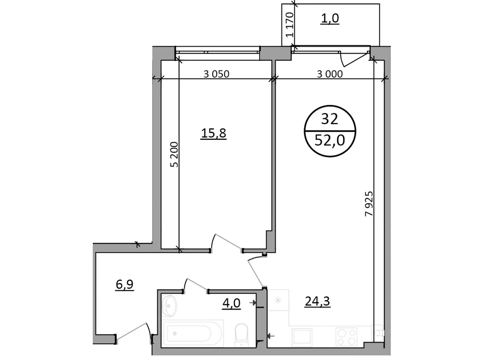 Продается 1-комнатная квартира 52 кв. м в Брюховичах, ул. Львовская, 92 - фото 1
