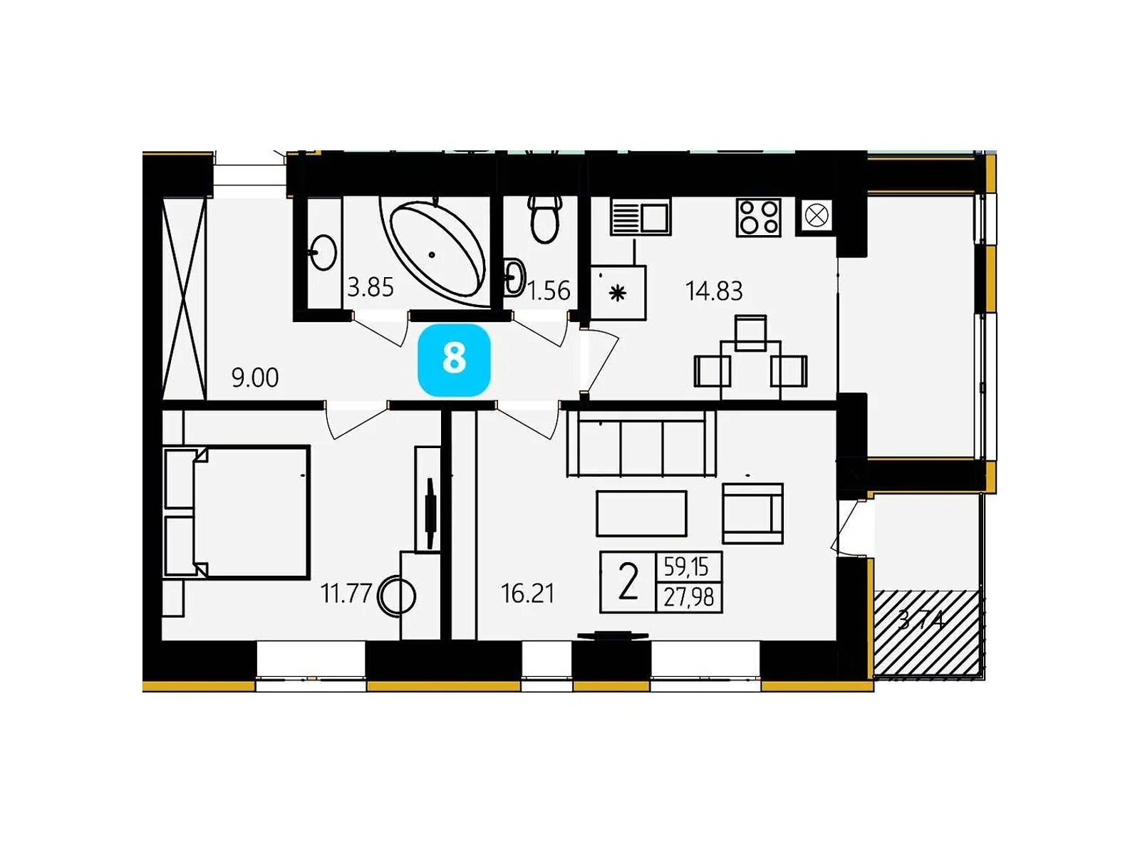 Продается 2-комнатная квартира 60.6 кв. м в Хмельницком, ул. Степана Бандеры, 36 - фото 1