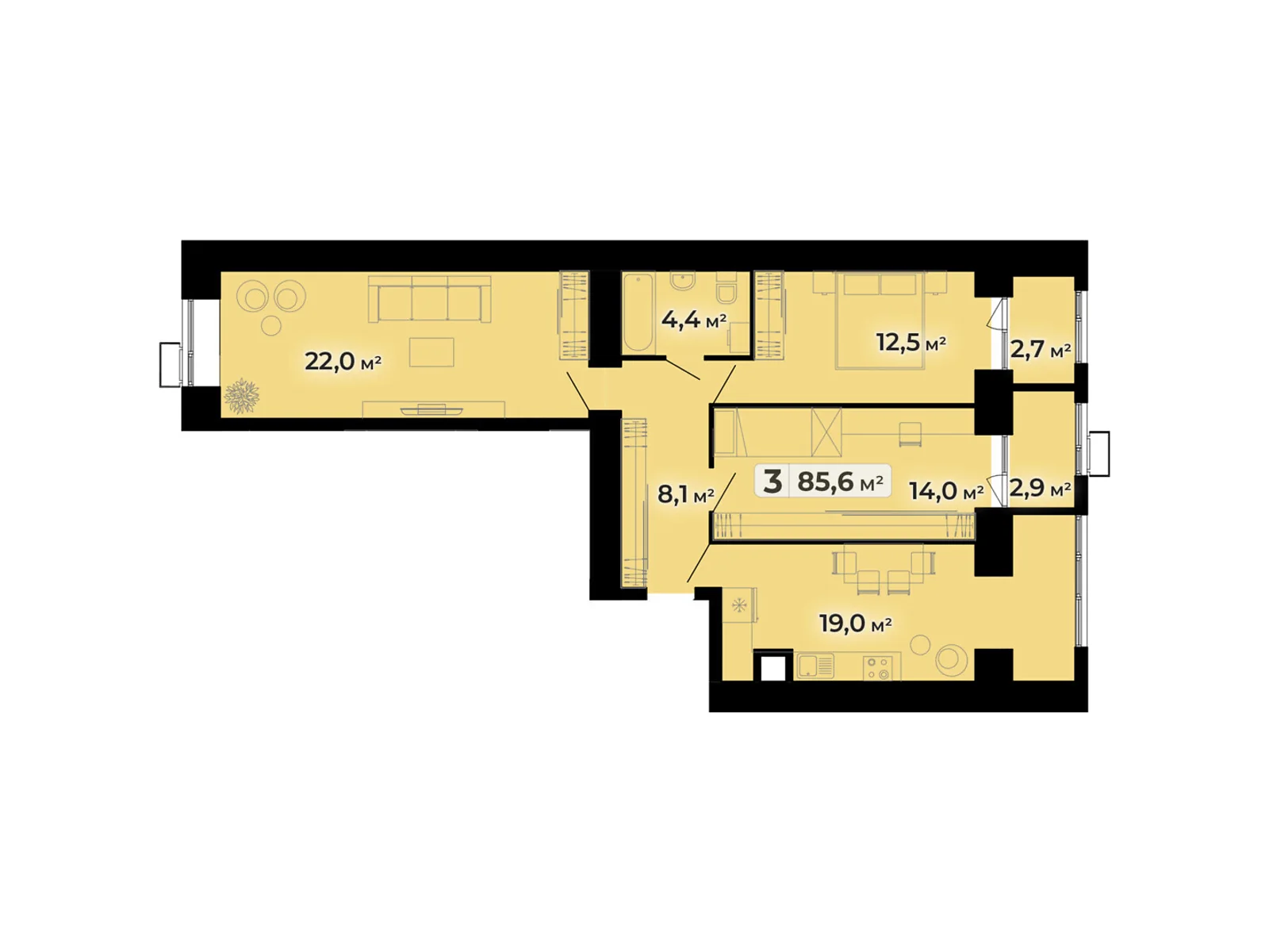 3-кімнатна квартира 85.6 кв. м у Тернополі, вул. Довженка Олександра, 14Б - фото 1