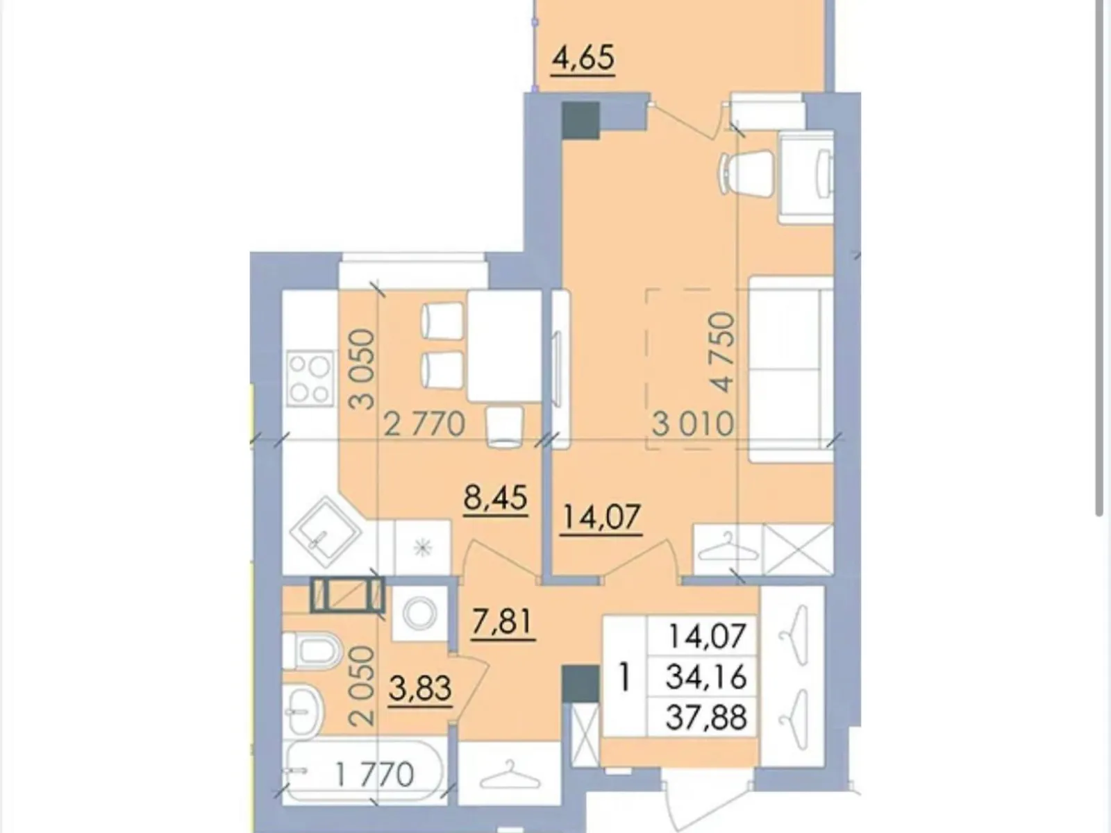 Продается 1-комнатная квартира 38 кв. м в Полтаве, ул. Башкирцевой Марии, 20 корпус 1 - фото 1