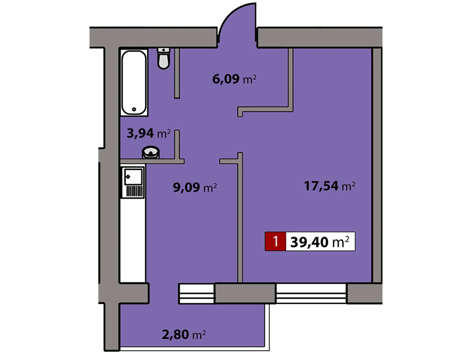Продается 1-комнатная квартира 39.4 кв. м в Черкассах, ул. Ивана Кожедуба(Путейко), 59 - фото 1