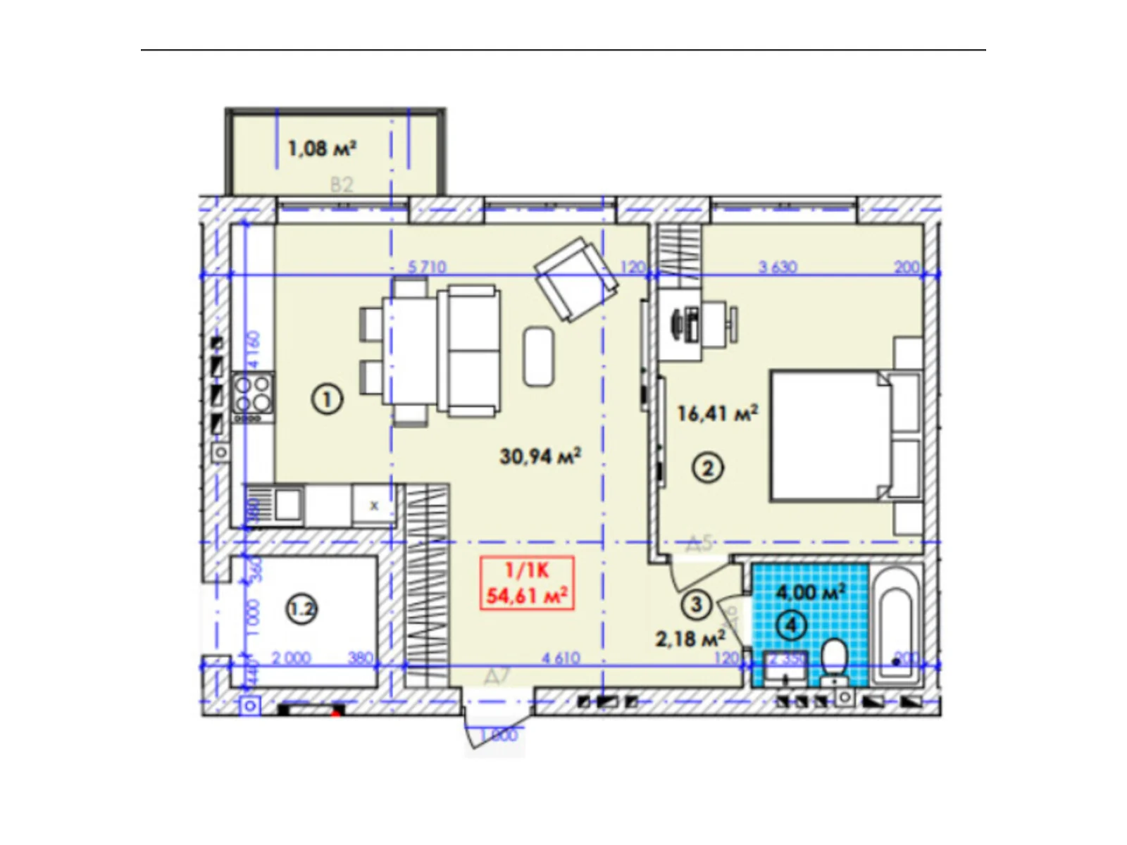 Продається 1-кімнатна квартира 54.61 кв. м у Богородчанах, вул. Молодіжна - фото 1