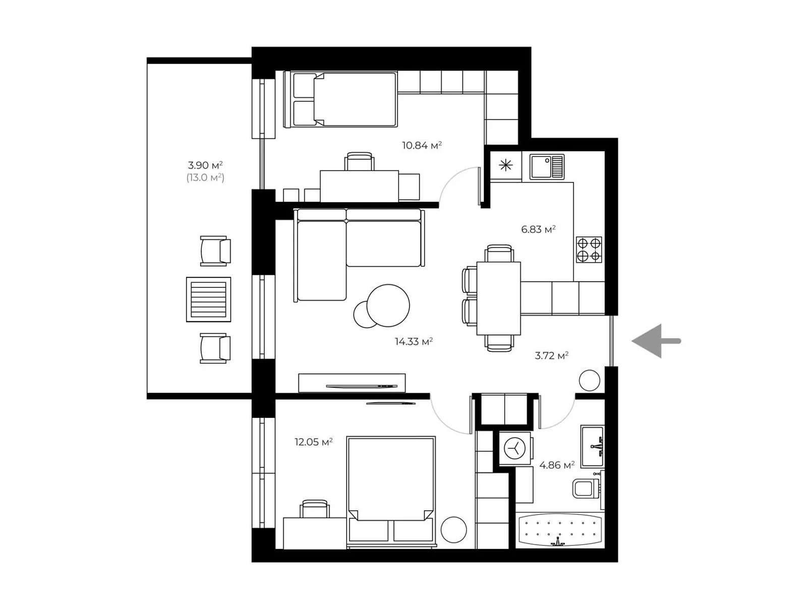 Продається 2-кімнатна квартира 55.9 кв. м у Ужгороді, вул. Легоцького, 80 - фото 1