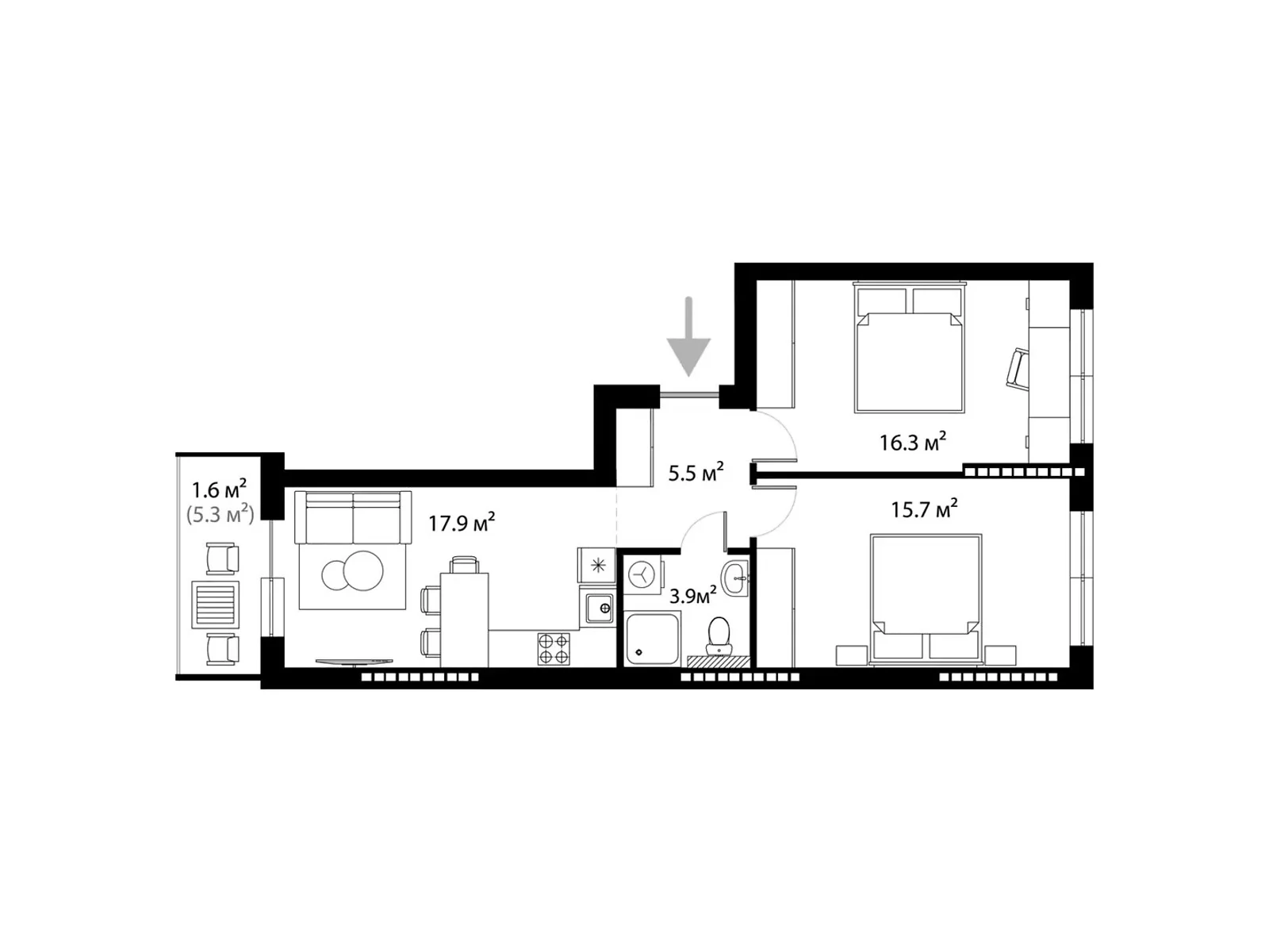 Продається 2-кімнатна квартира 60.9 кв. м у Ужгороді, вул. Легоцького, 80 - фото 1