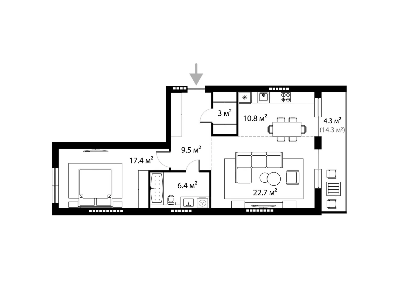 Продається 2-кімнатна квартира 74.1 кв. м у Ужгороді, вул. Легоцького, 80 - фото 1