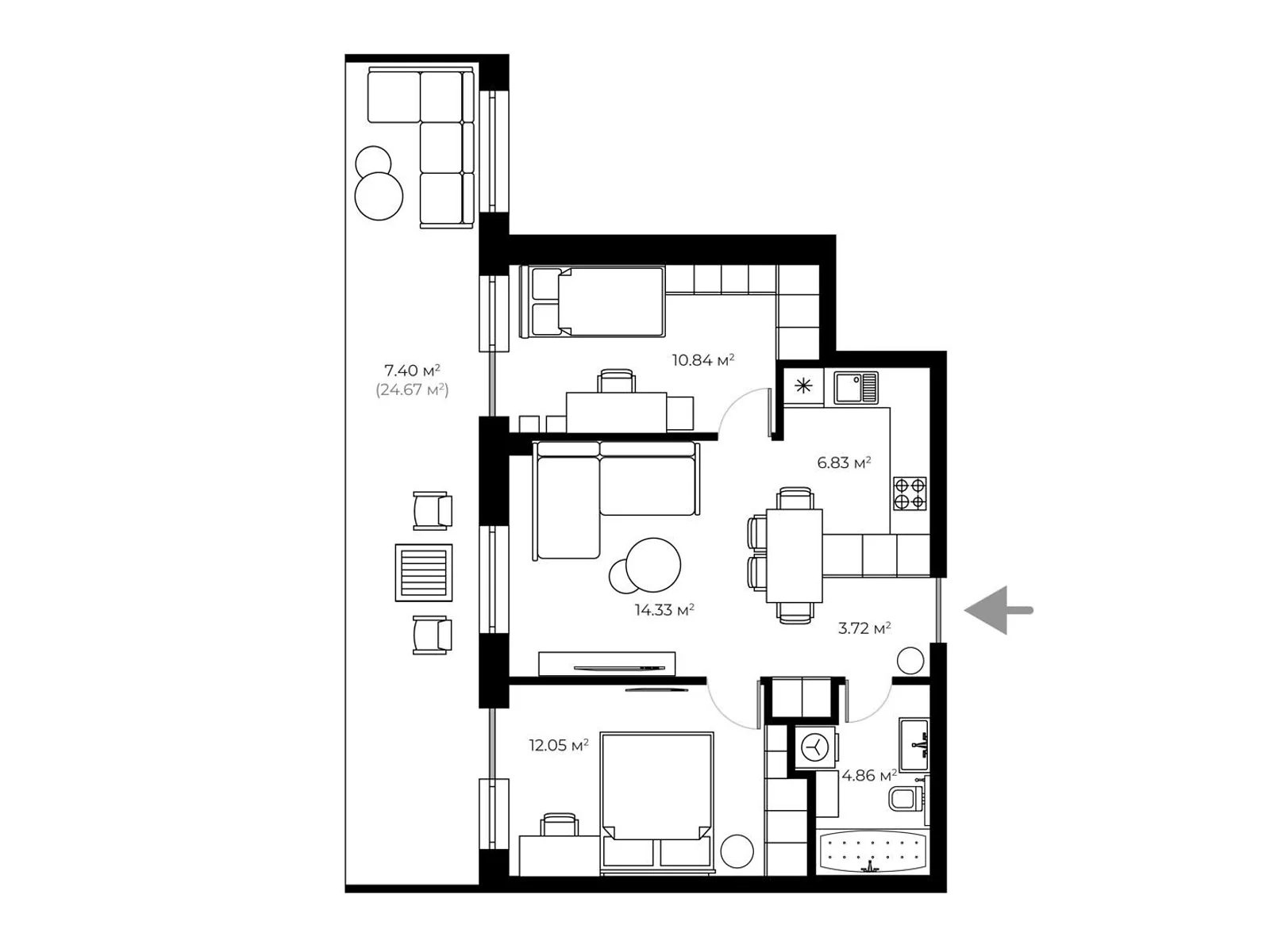 Продається 2-кімнатна квартира 60.5 кв. м у Ужгороді, вул. Легоцького, 80 - фото 1