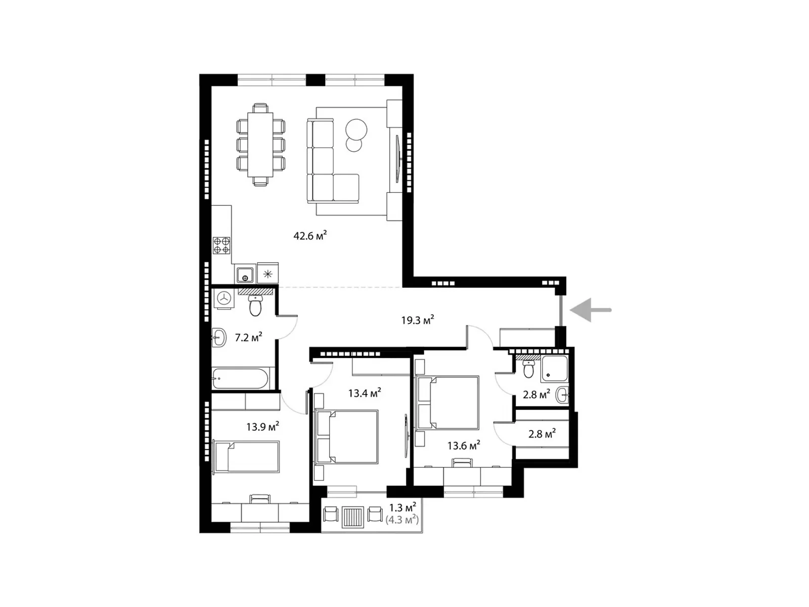 Продается 3-комнатная квартира 116.9 кв. м в Ужгороде, ул. Легоцкого, 80 - фото 1
