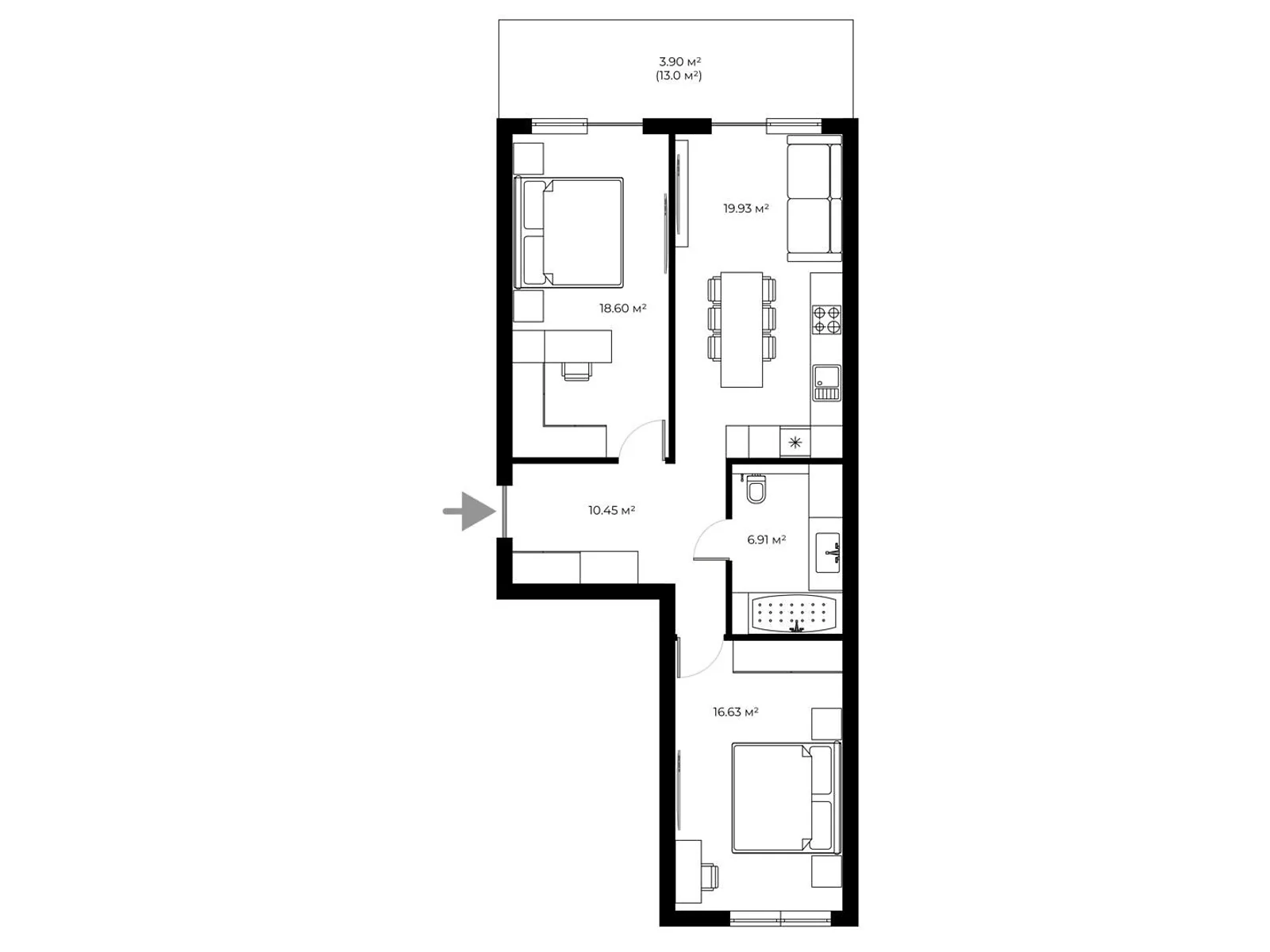 Продається 2-кімнатна квартира 77.9 кв. м у Ужгороді, вул. Легоцького, 80 - фото 1