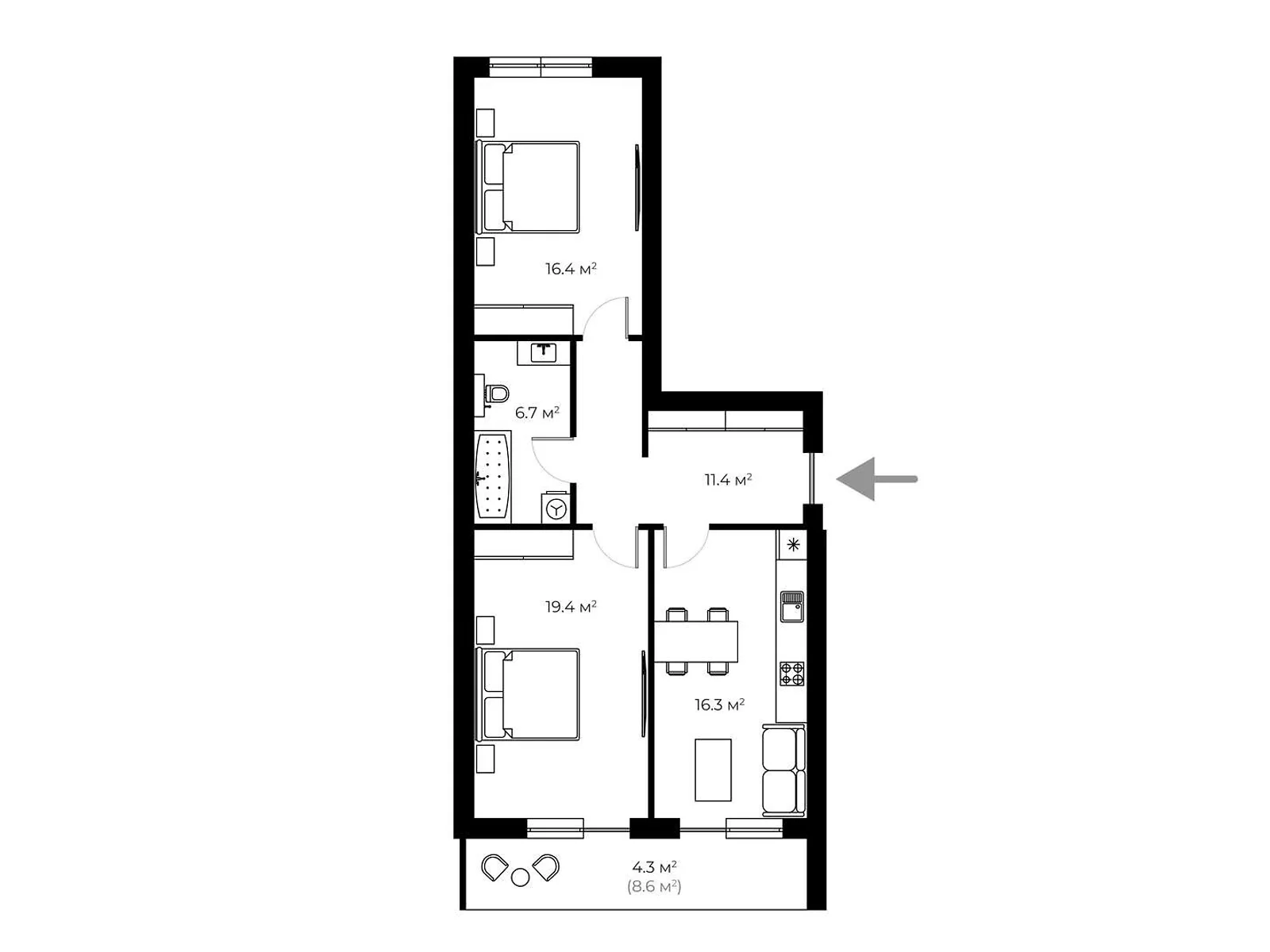 Продається 2-кімнатна квартира 74.6 кв. м у Ужгороді, вул. Легоцького, 80 - фото 1