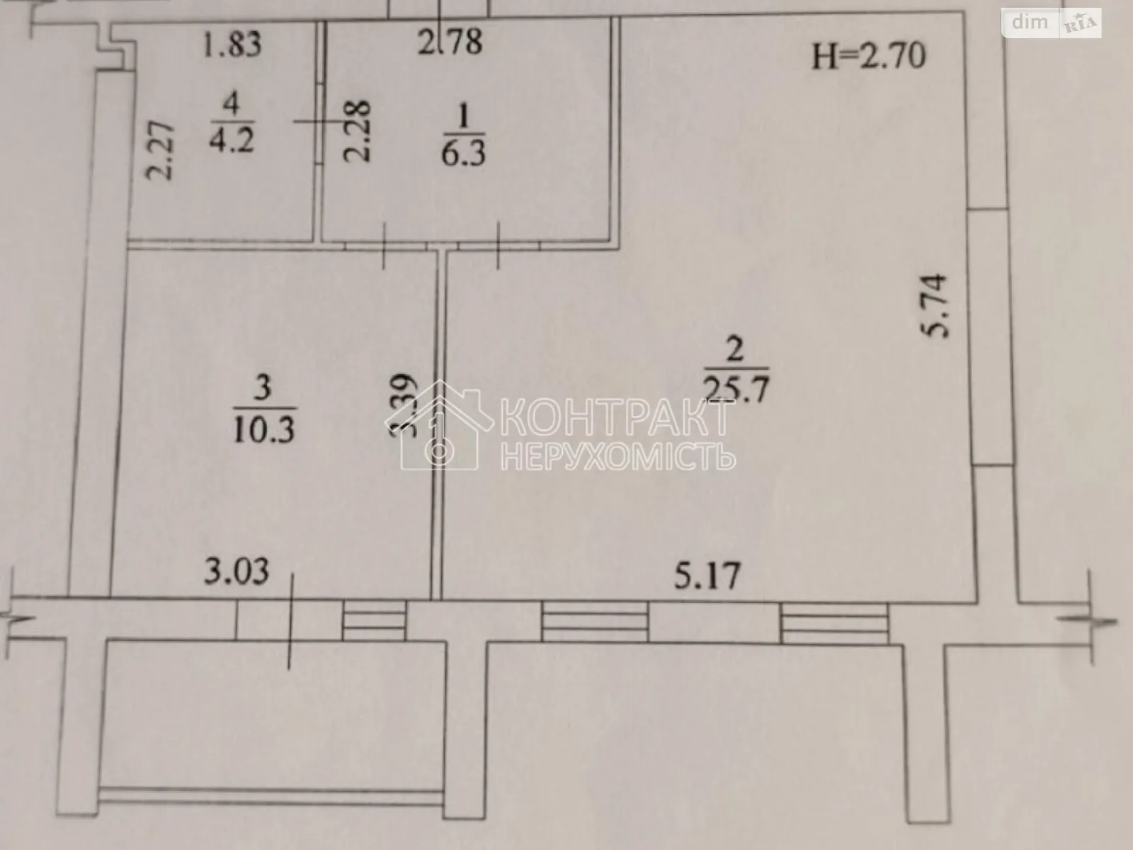 Продается 1-комнатная квартира 48.5 кв. м в Харькове, ул. Мира - фото 1