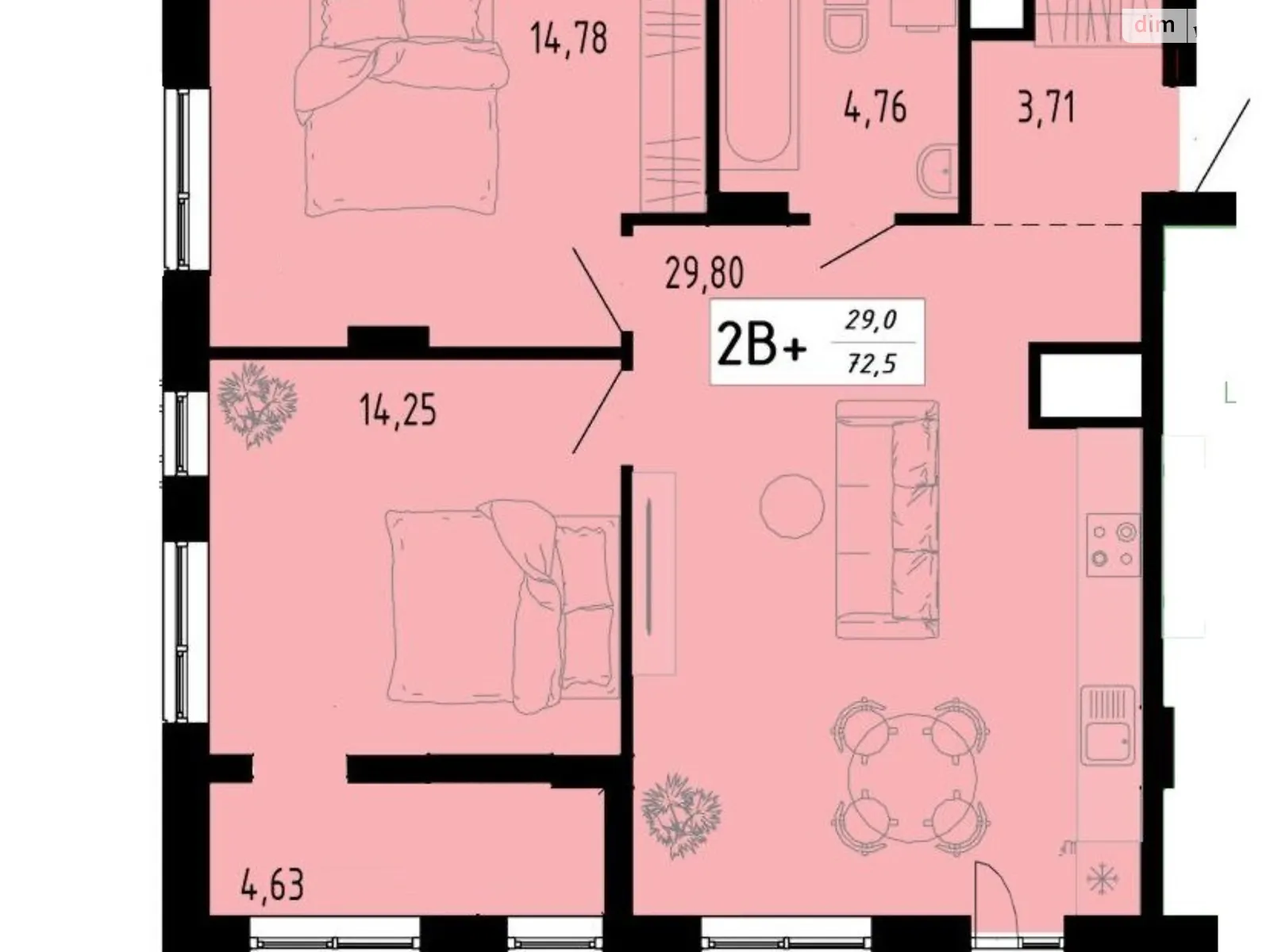 2-комнатная квартира 72.5 кв. м в Тернополе, ул. Петра Батьковского(Бригадная) - фото 1