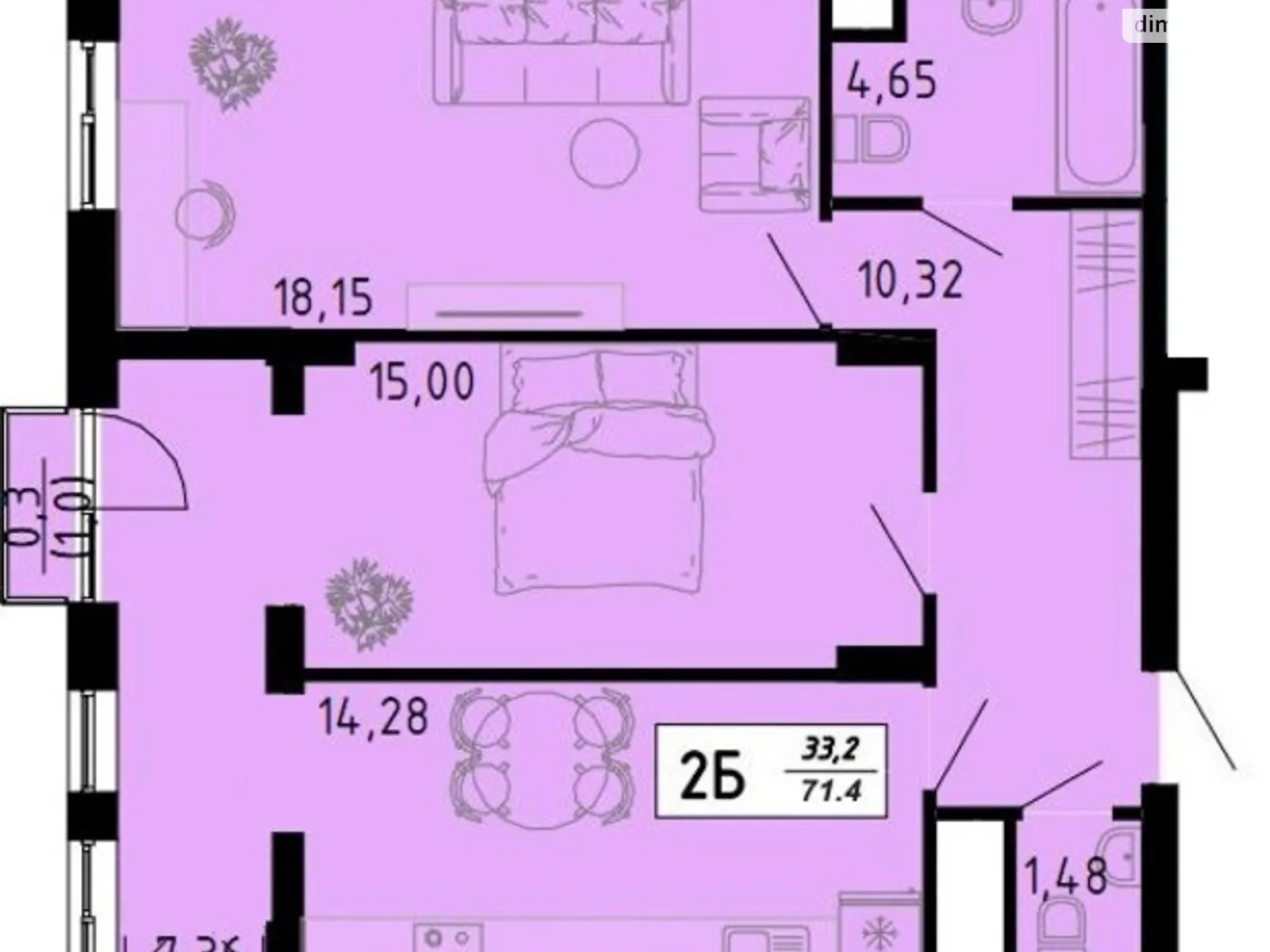 2-комнатная квартира 71.6 кв. м в Тернополе, ул. Петра Батьковского(Бригадная) - фото 1