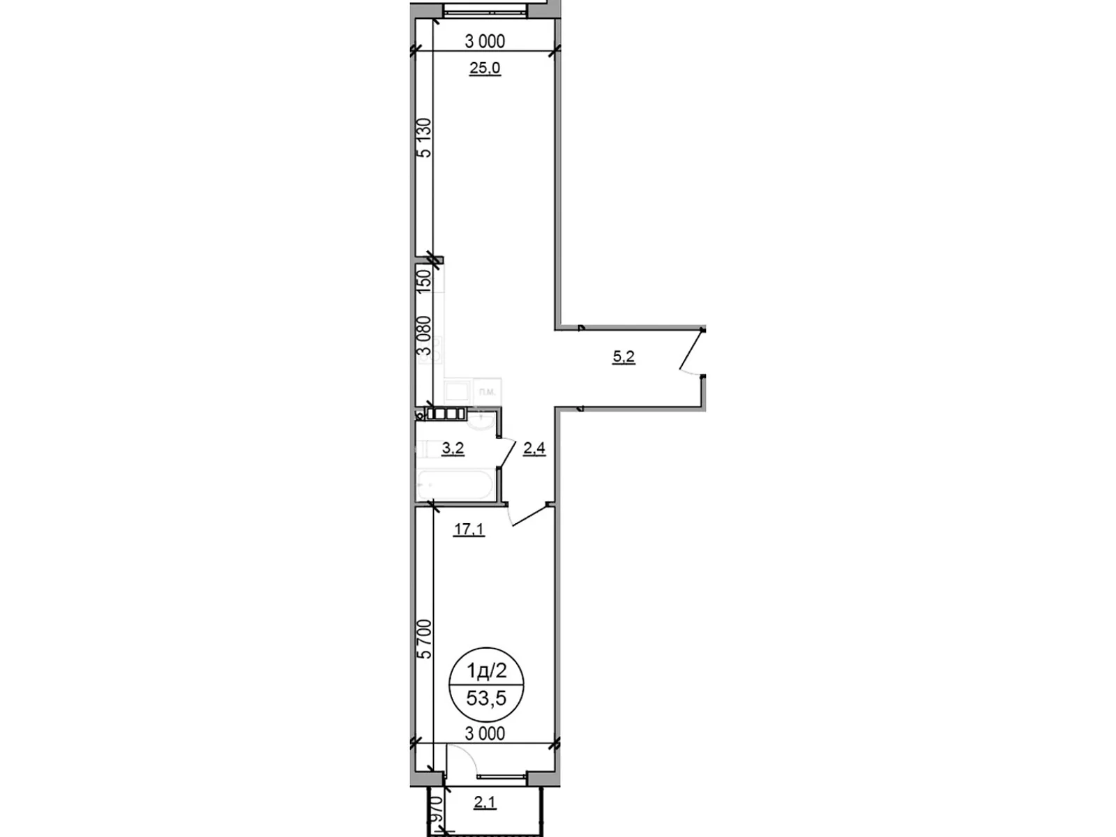 Продается 1-комнатная квартира 53.5 кв. м в, цена: 48150 $ - фото 1