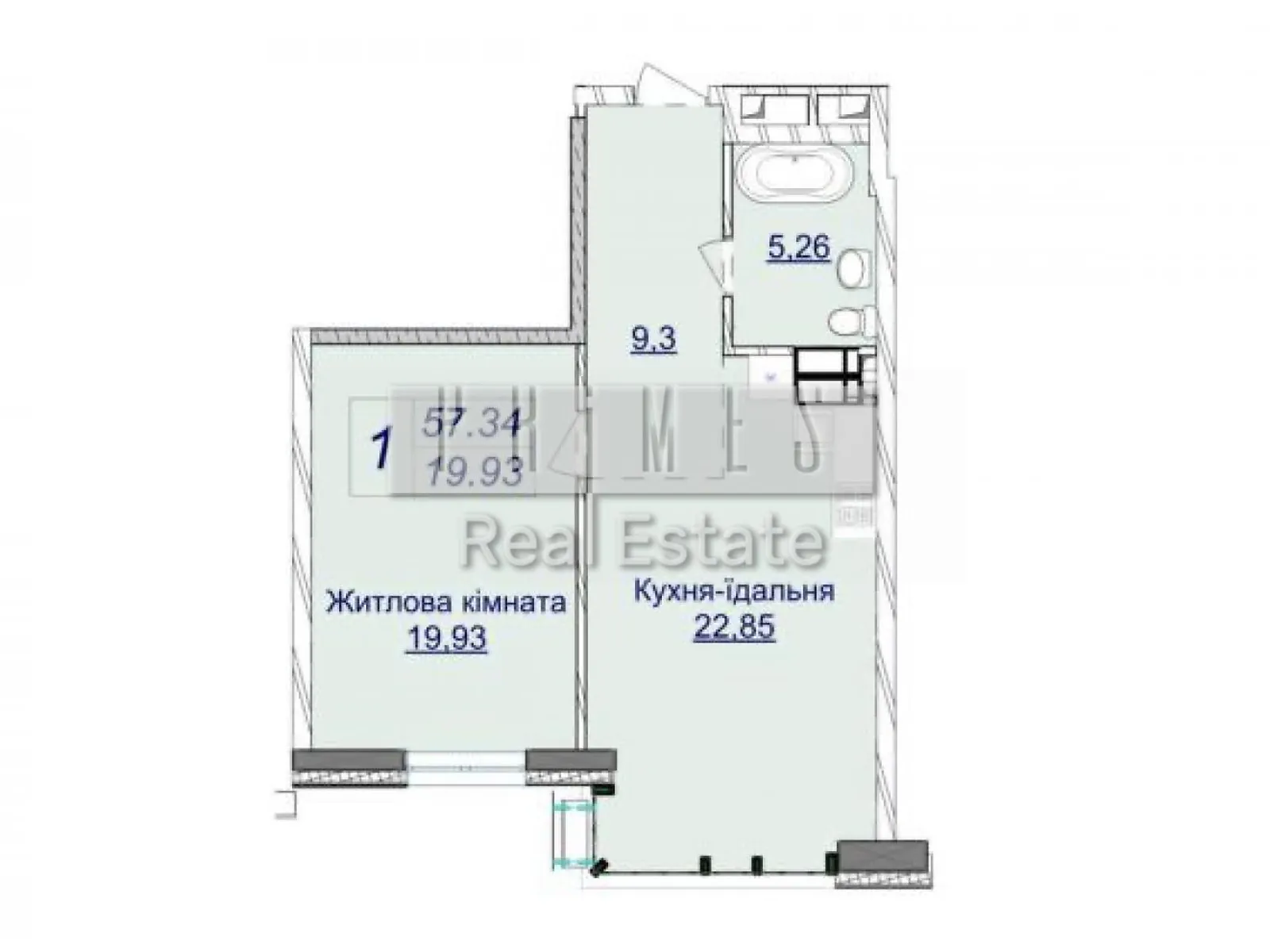 Продається 1-кімнатна квартира 57.34 кв. м у Києві, вул. Андрія Верхогляда(Драгомирова), 1-20А - фото 1