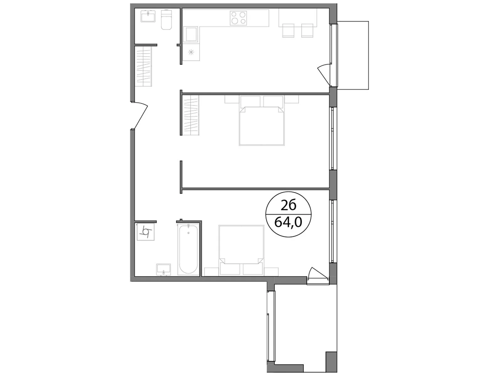 Продається 2-кімнатна квартира 64 кв. м у Брюховичах, вул. Широка, 22 - фото 1