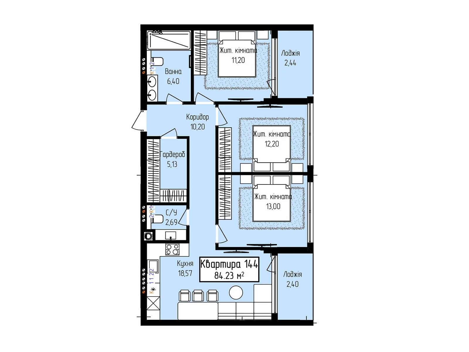 Продается 3-комнатная квартира 84.23 кв. м в Ужгороде, ул. Собранецкая, 137 - фото 1