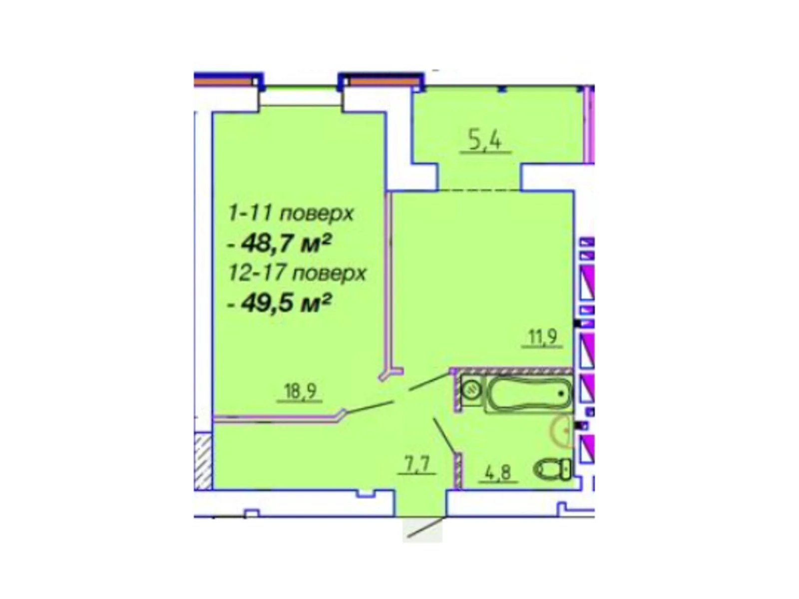 Продается 1-комнатная квартира 49.5 кв. м в Черкассах, ул. Байды-Вишневецкого, 68 - фото 1