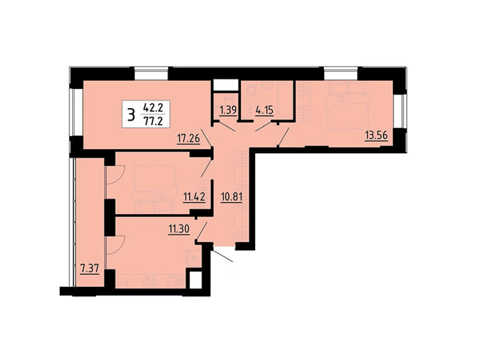 3-комнатная квартира 77.2 кв. м в Тернополе, цена: 79990 $ - фото 1