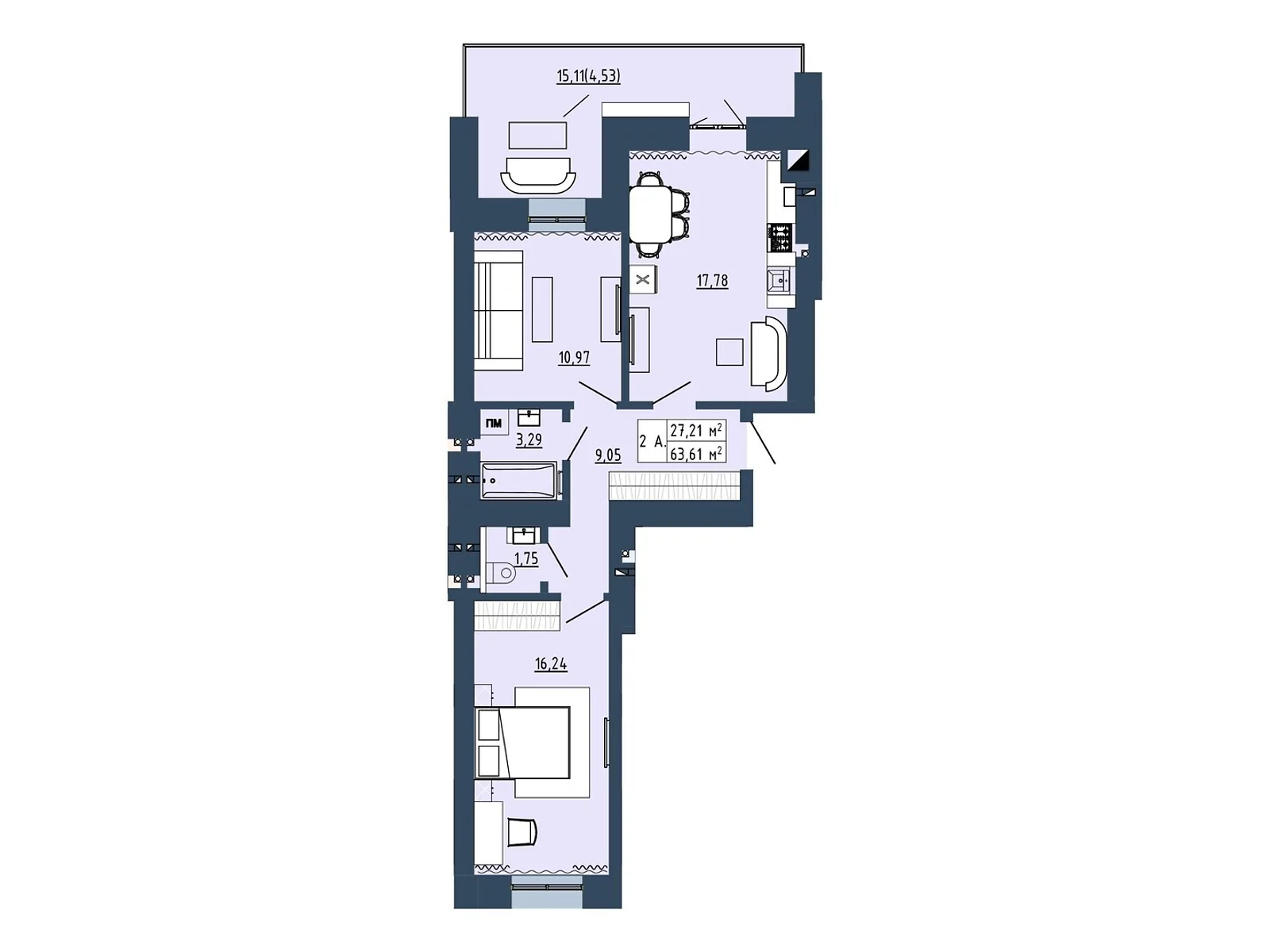 Продается 2-комнатная квартира 63.61 кв. м в Липинах, цена: 65570 $ - фото 1