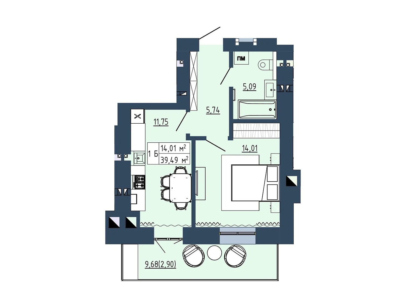 Продается 1-комнатная квартира 39.49 кв. м в Липинах, цена: 41204 $ - фото 1