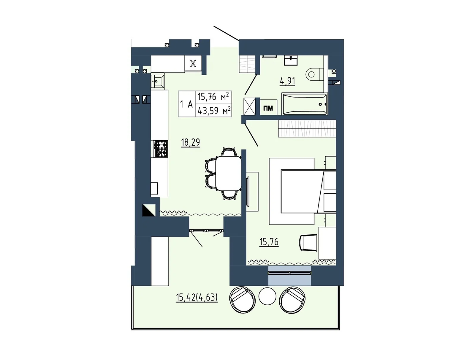 Продается 1-комнатная квартира 43.59 кв. м в Липинах, цена: 45482 $ - фото 1