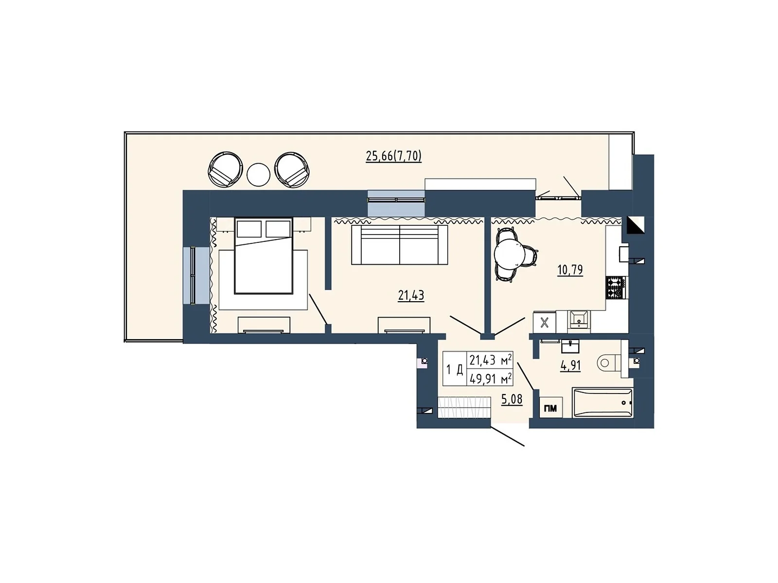 Продается 1-комнатная квартира 49.91 кв. м в Липинах, цена: 52039 $ - фото 1