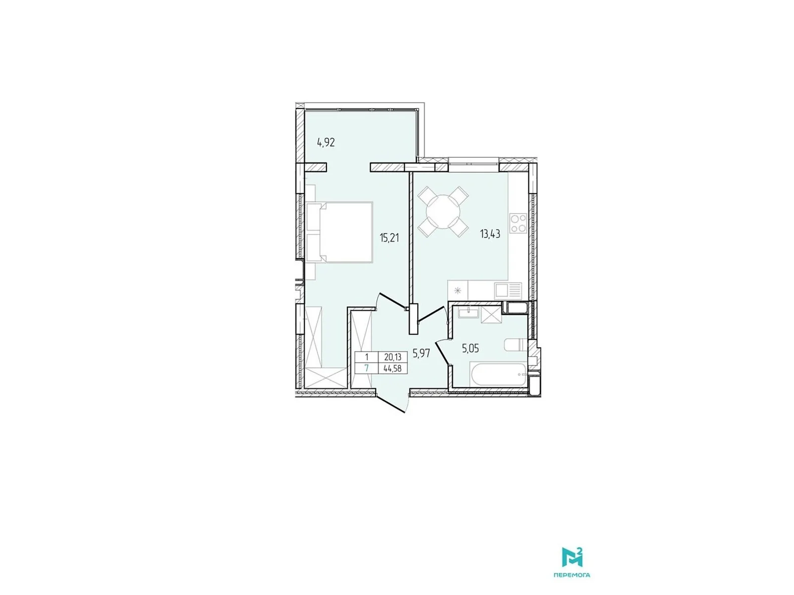 Продается 1-комнатная квартира 44.58 кв. м в Хмельницком, цена: 35960 $ - фото 1