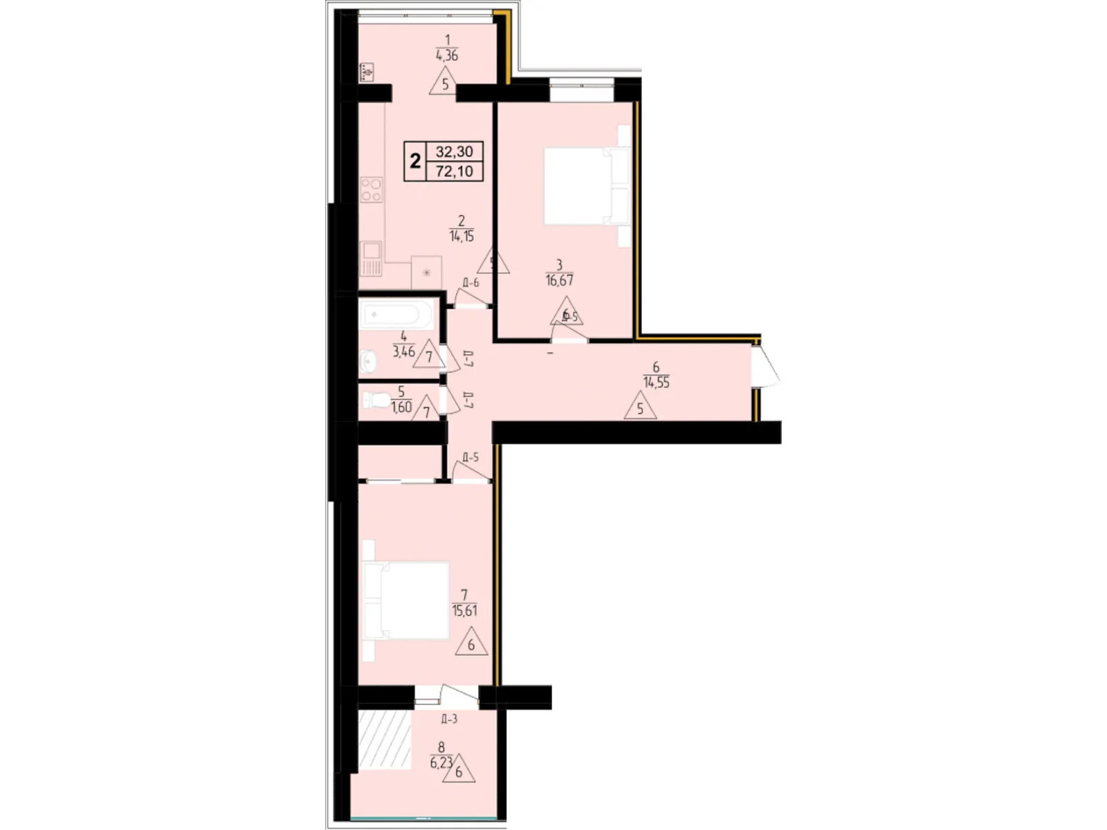 Продается 2-комнатная квартира 72.1 кв. м в Мукачеве, цена: 79310 $ - фото 1