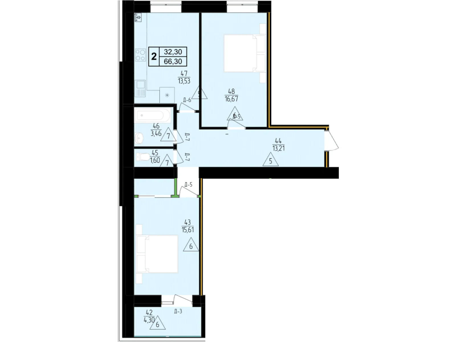 Продается 2-комнатная квартира 60.3 кв. м в Мукачеве, цена: 66330 $ - фото 1