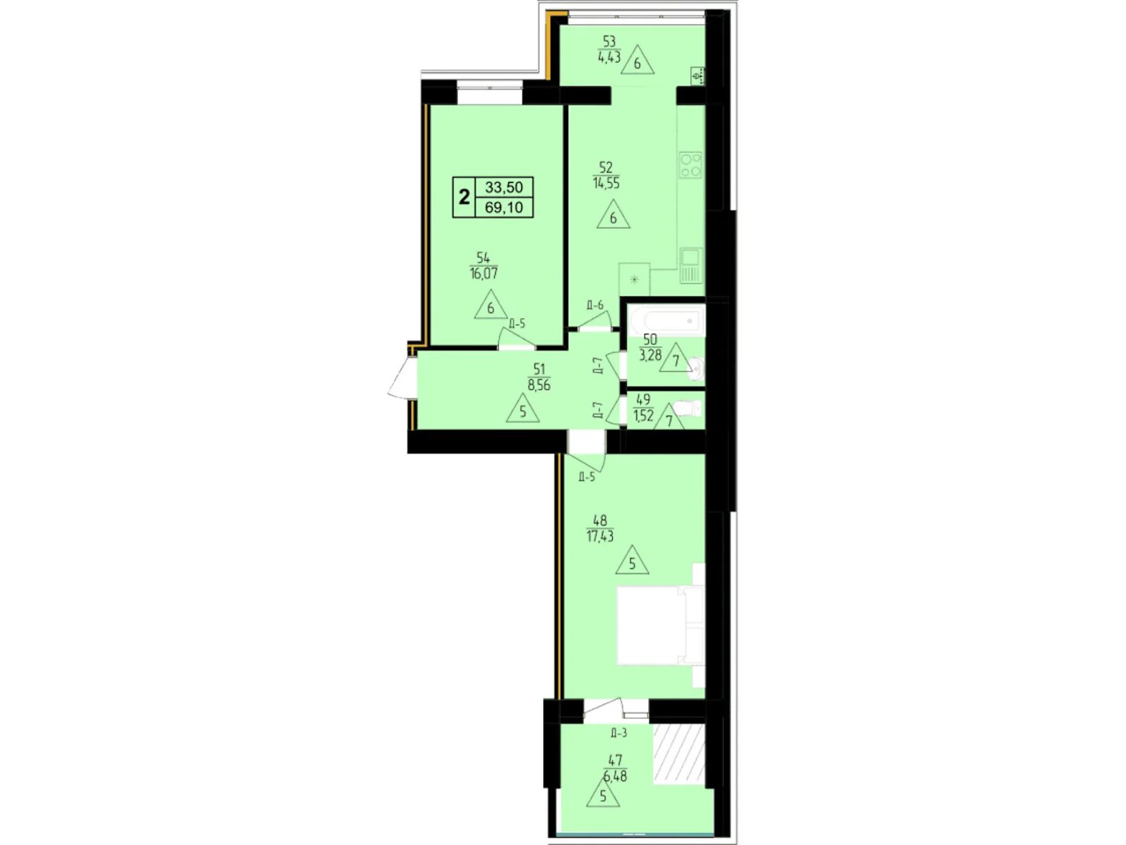 Продается 2-комнатная квартира 69.7 кв. м в Мукачеве, цена: 76670 $ - фото 1