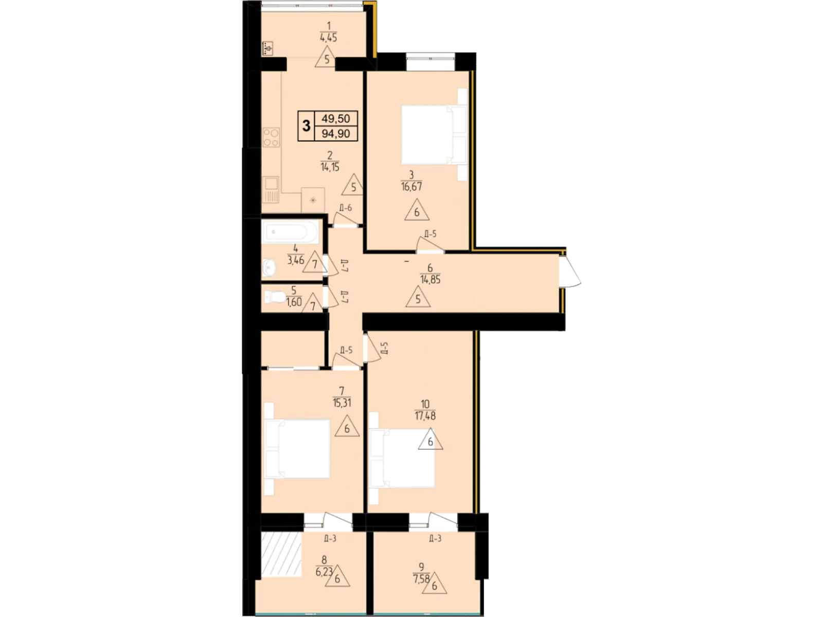 Продается 3-комнатная квартира 94.9 кв. м в Мукачеве, ул. Илоны Зрини, 67В - фото 1
