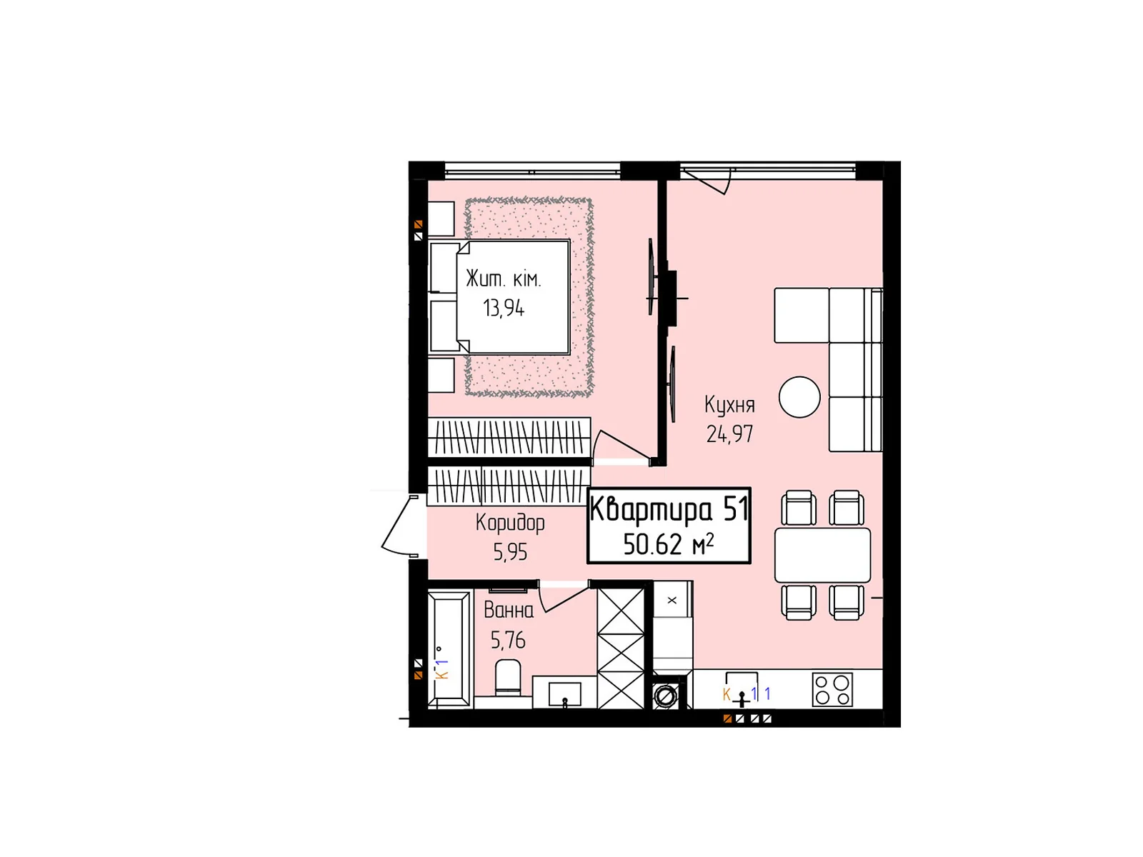 Продається 1-кімнатна квартира 50.62 кв. м у Ужгороді, вул. Собранецька, 129 - фото 1