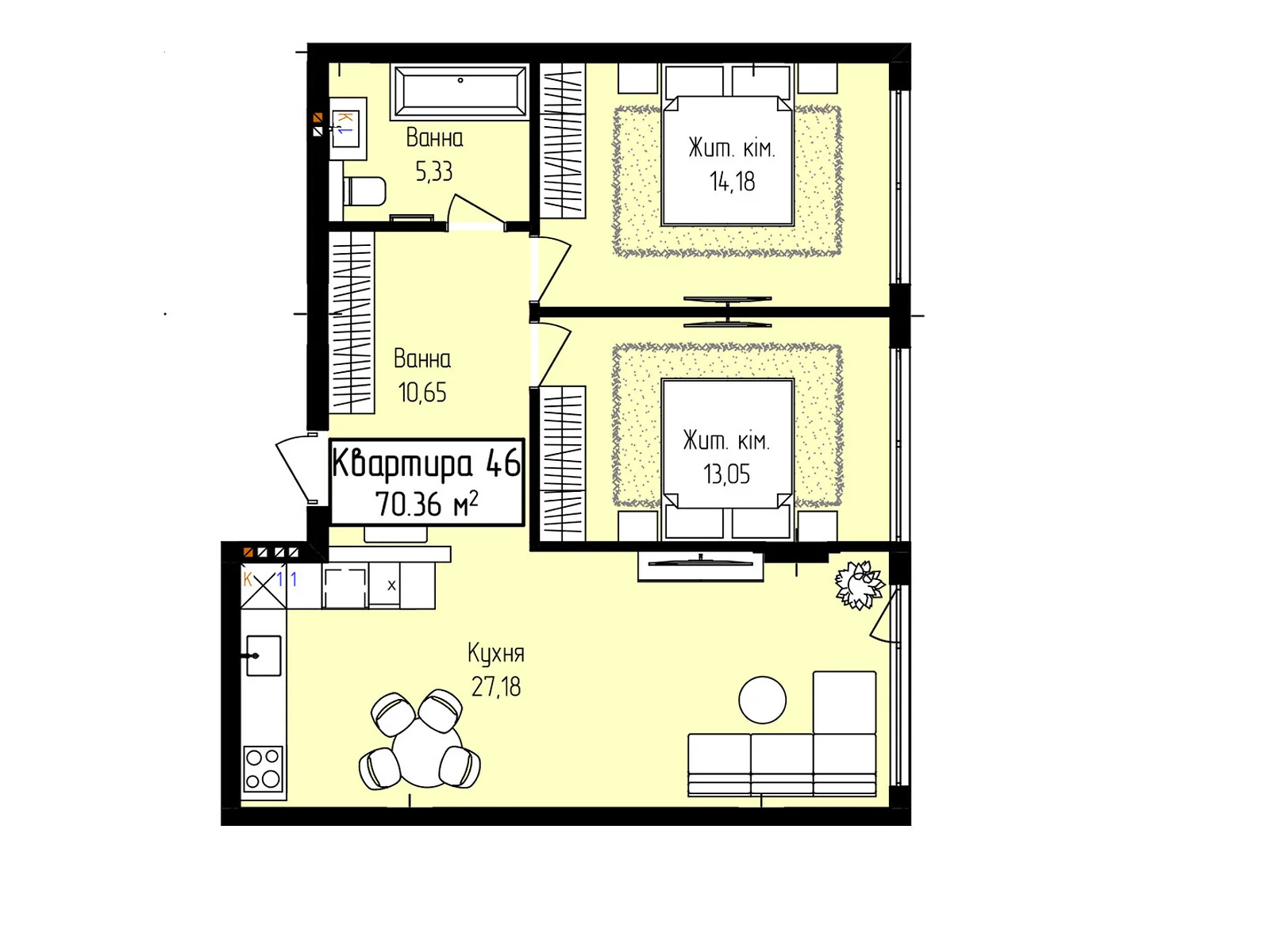 Продается 2-комнатная квартира 70.36 кв. м в Ужгороде, ул. Собранецкая, 129 - фото 1