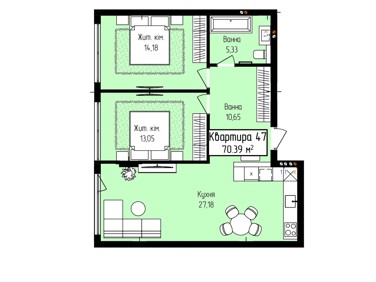 Продается 2-комнатная квартира 70.39 кв. м в Ужгороде, ул. Собранецкая, 129 - фото 1