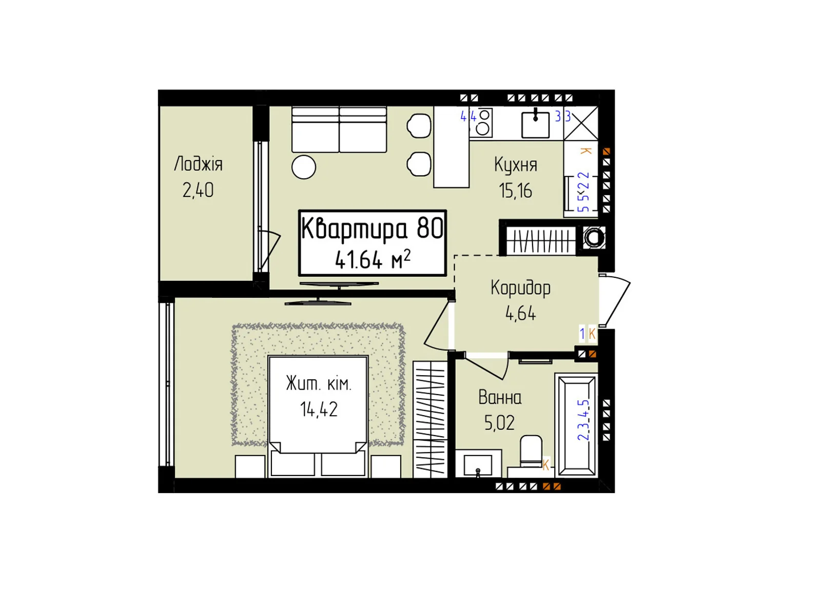 Продается 1-комнатная квартира 41.64 кв. м в Ужгороде, ул. Собранецкая, 129 - фото 1
