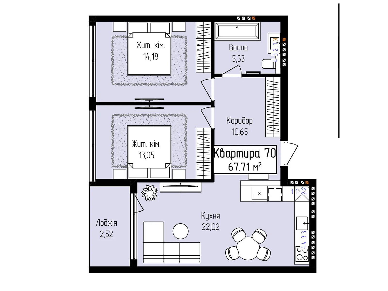 Продается 2-комнатная квартира 67.71 кв. м в Ужгороде, ул. Собранецкая, 129 - фото 1