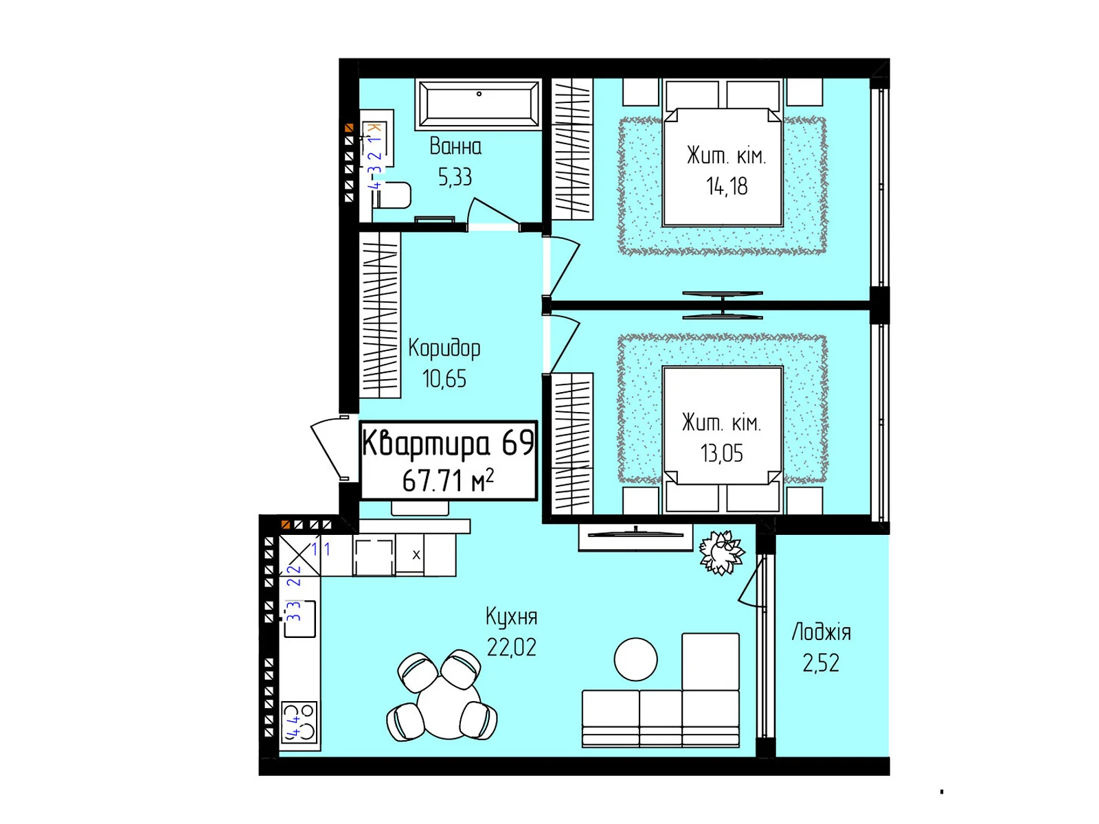 Продается 2-комнатная квартира 67.71 кв. м в Ужгороде, ул. Собранецкая, 129 - фото 1