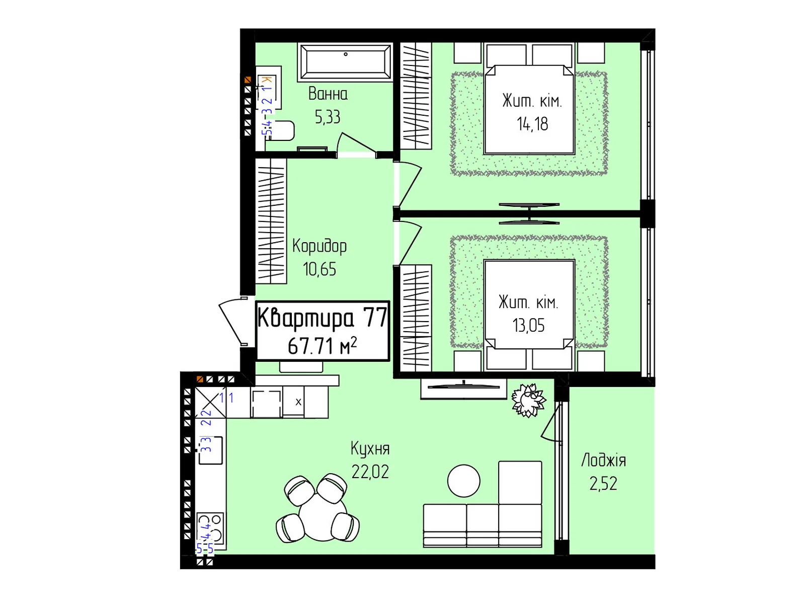 Продается 2-комнатная квартира 67.71 кв. м в Ужгороде, ул. Собранецкая, 129 - фото 1