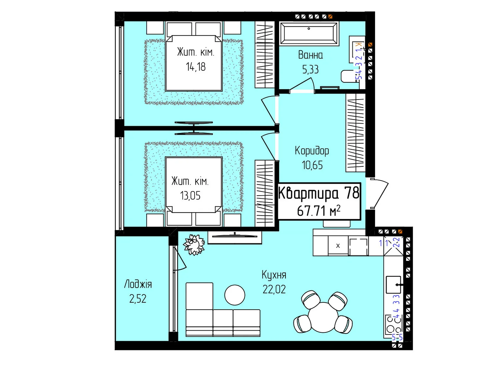 Продается 2-комнатная квартира 67.71 кв. м в Ужгороде, ул. Собранецкая, 129 - фото 1