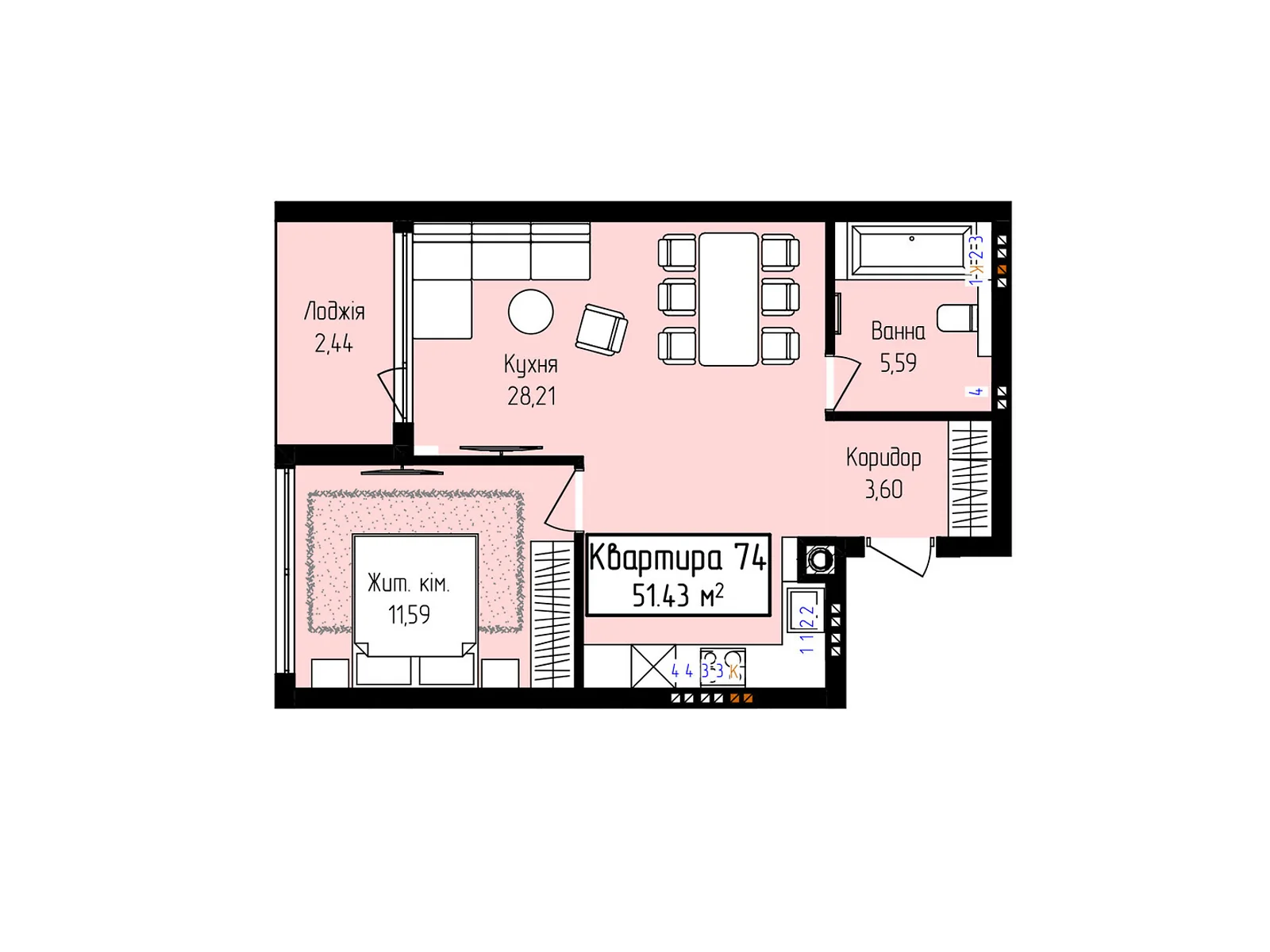 Продается 1-комнатная квартира 51.43 кв. м в Ужгороде, ул. Собранецкая, 129 - фото 1