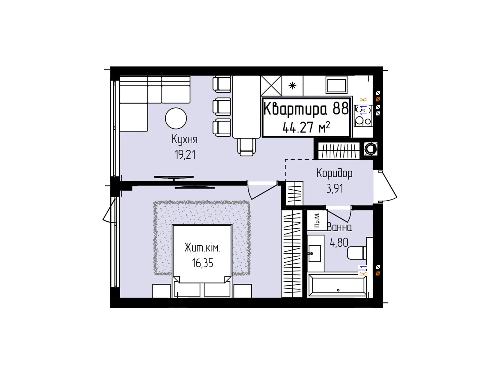 Продается 1-комнатная квартира 44.27 кв. м в Ужгороде, ул. Собранецкая, 129 - фото 1