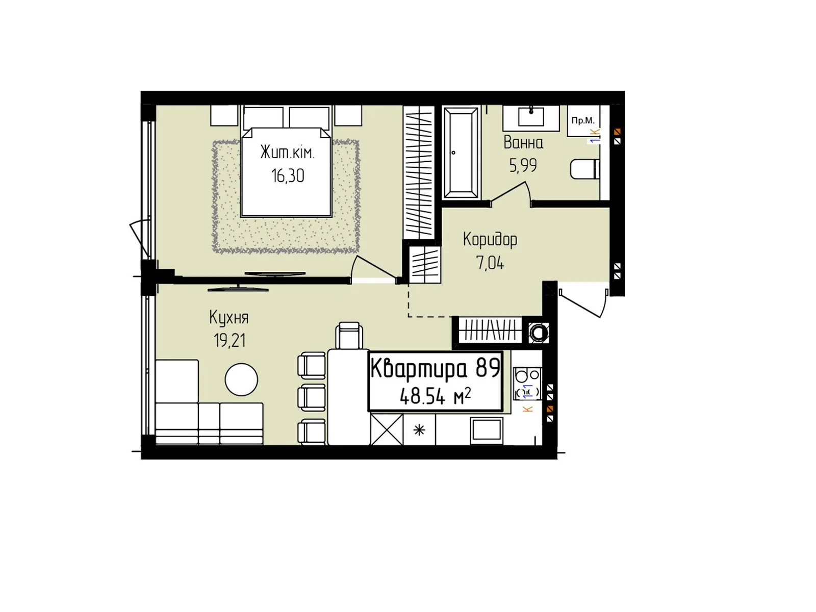 Продается 1-комнатная квартира 48.54 кв. м в Ужгороде, ул. Собранецкая, 129 - фото 1