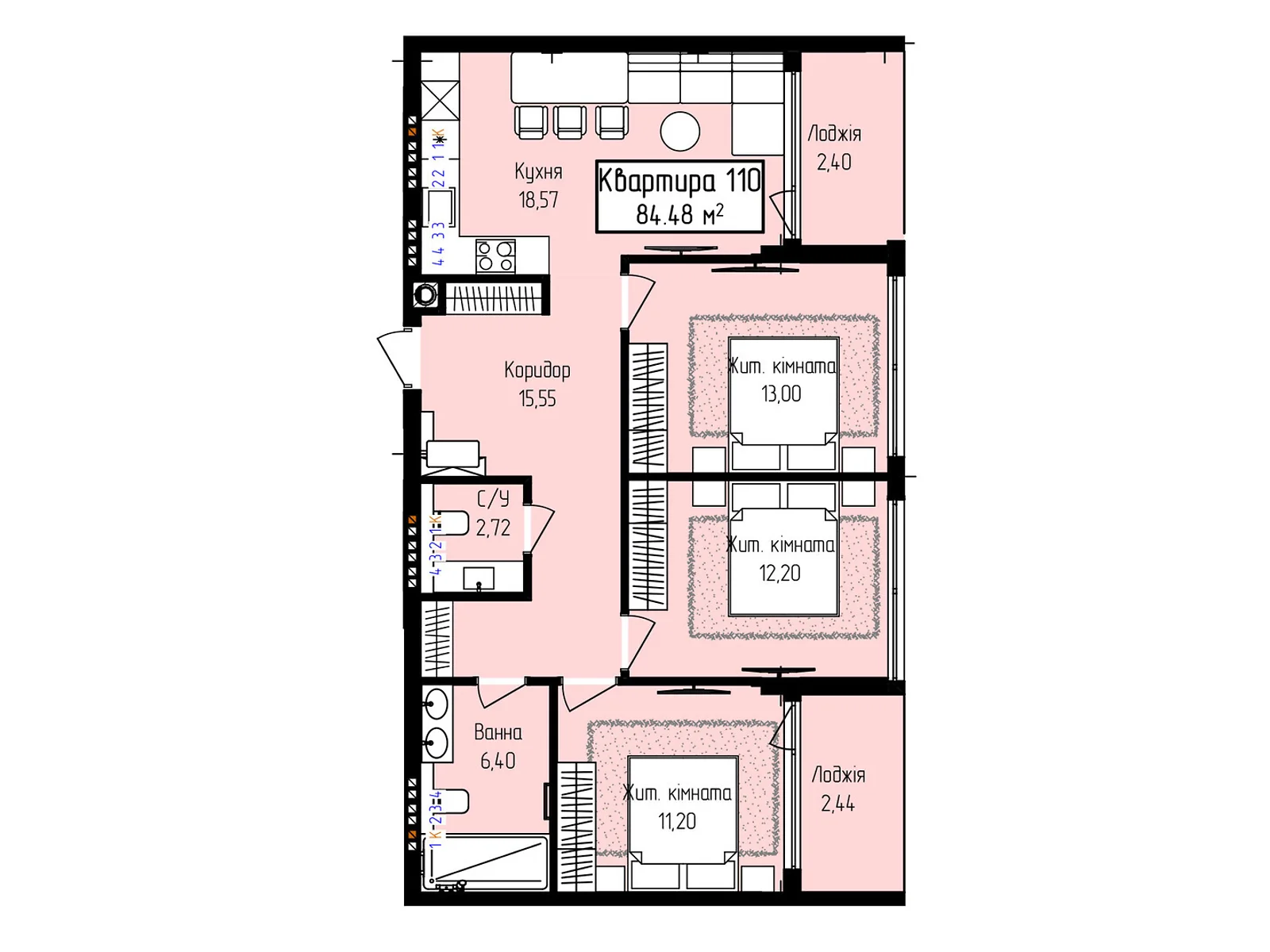 Продается 3-комнатная квартира 84.48 кв. м в Ужгороде, ул. Собранецкая, 129 - фото 1