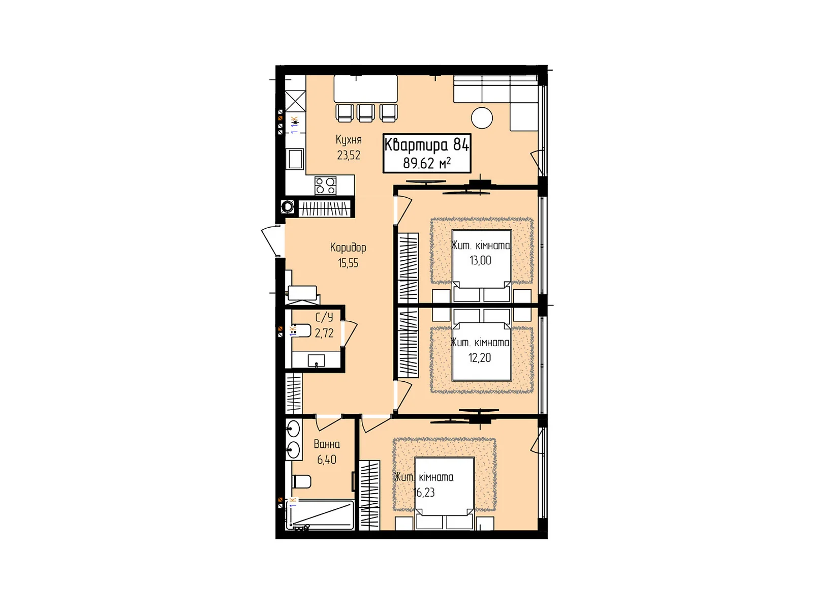 Продается 3-комнатная квартира 89.62 кв. м в Ужгороде, ул. Собранецкая, 129 - фото 1