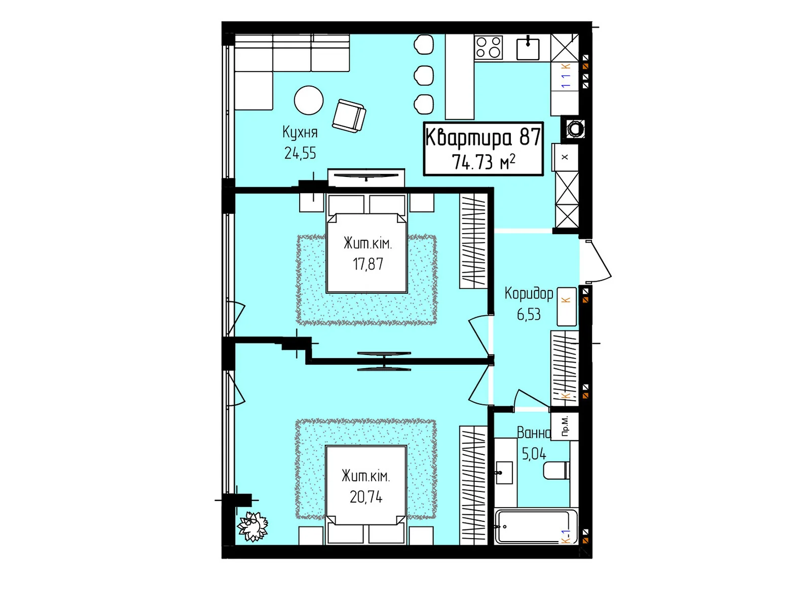 Продается 2-комнатная квартира 74.73 кв. м в Ужгороде, ул. Собранецкая, 129 - фото 1