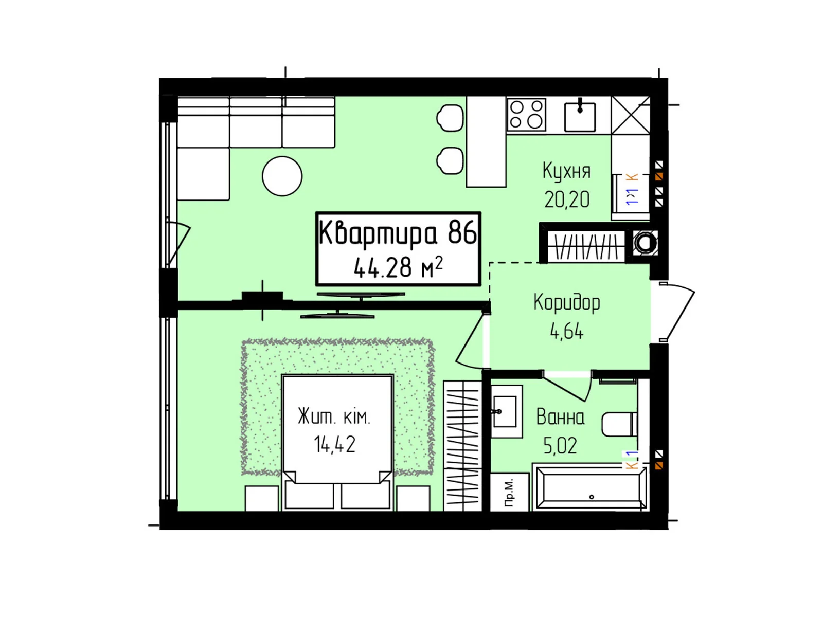 Продается 1-комнатная квартира 44.28 кв. м в Ужгороде, ул. Собранецкая, 129 - фото 1