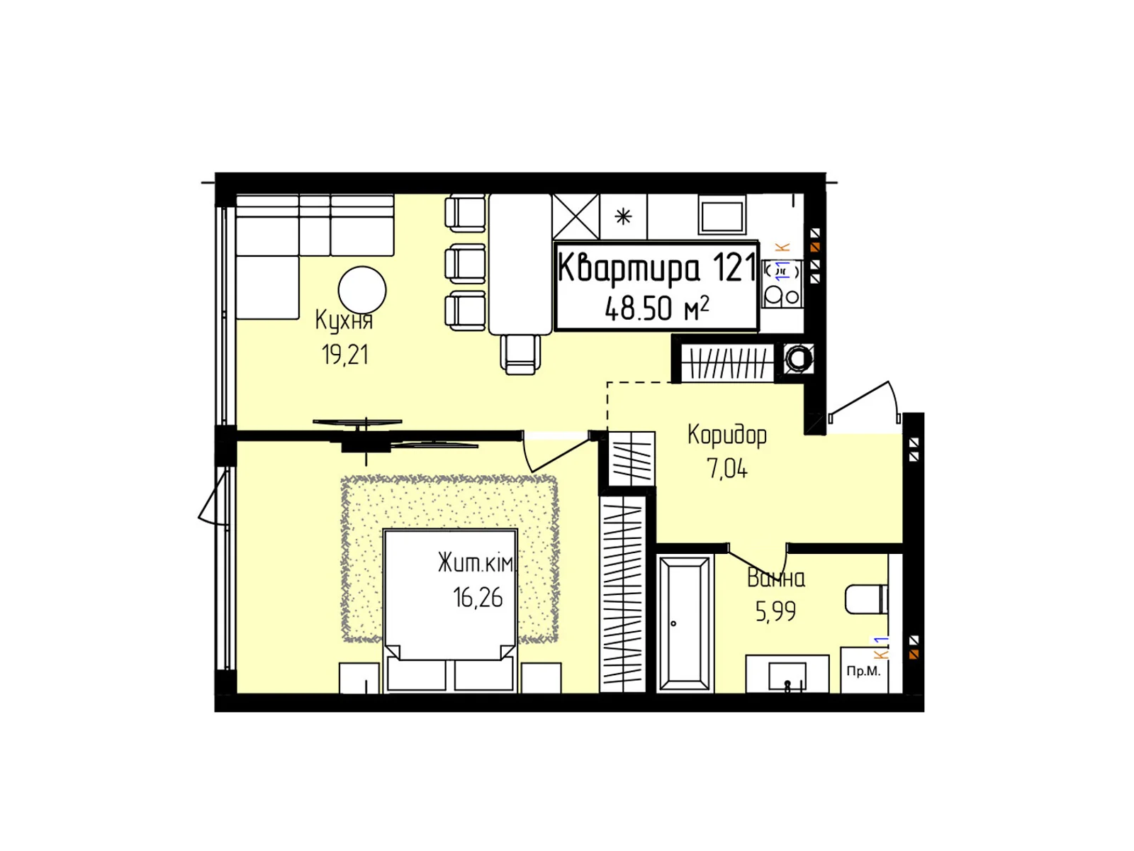 Продается 1-комнатная квартира 48.5 кв. м в Ужгороде, ул. Собранецкая, 129 - фото 1